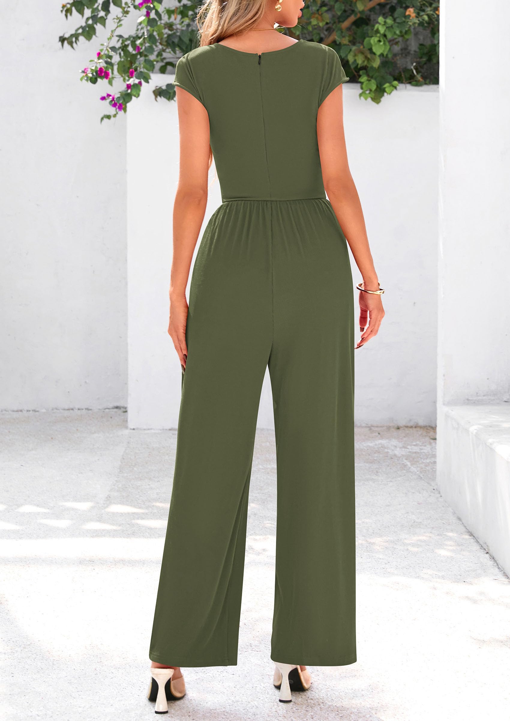 PRETTYGARDEN Summer Jumpsuits for Women Dressy Ribbed Cap Sleeve Wide Leg Pants Rompers Elegant Casual One Piece Outfits