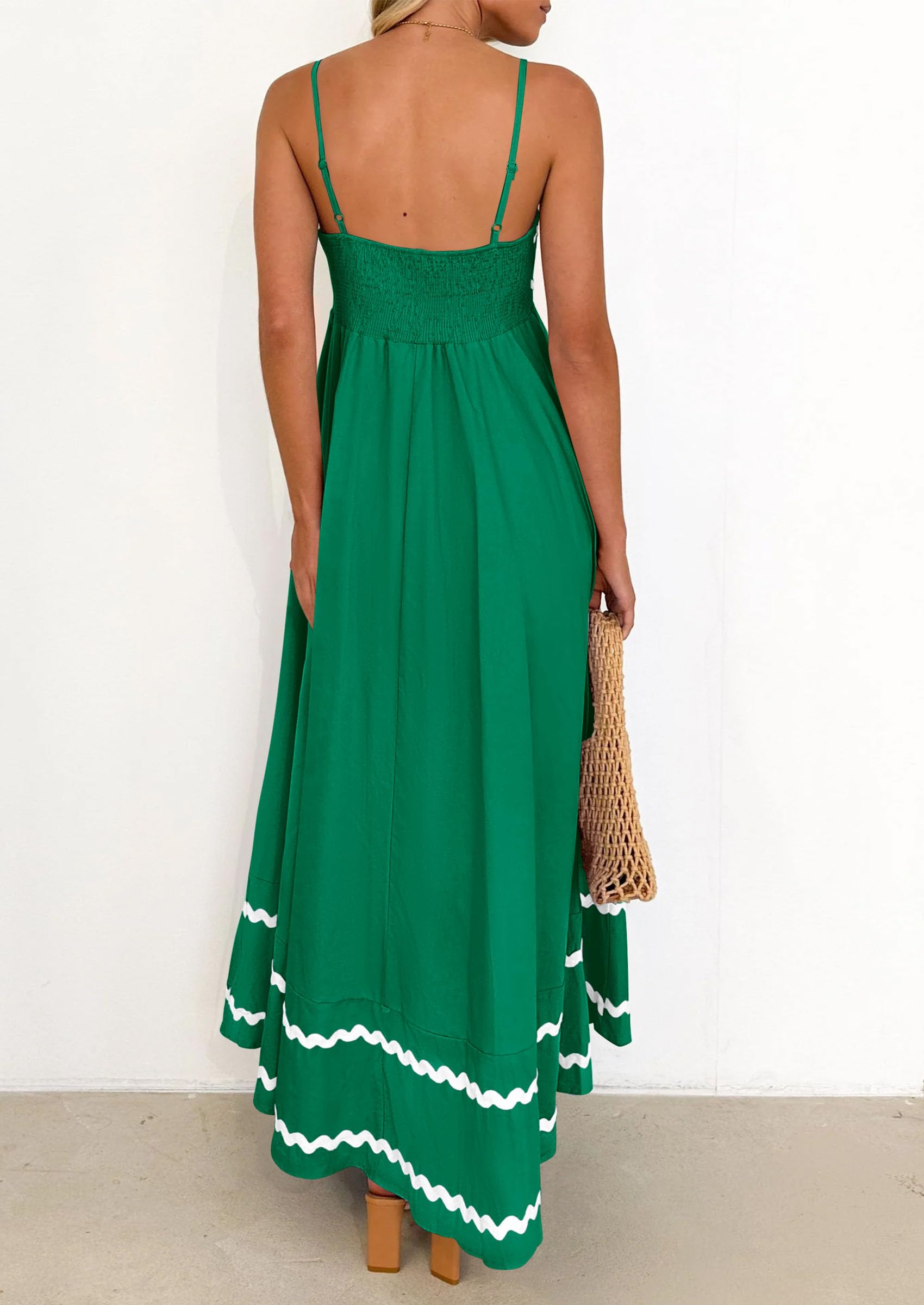 PRETTYGARDEN Women's Summer Flowy Maxi Dress Casual Sleeveless Spaghetti Strap Ruffle Beach Long Dresses