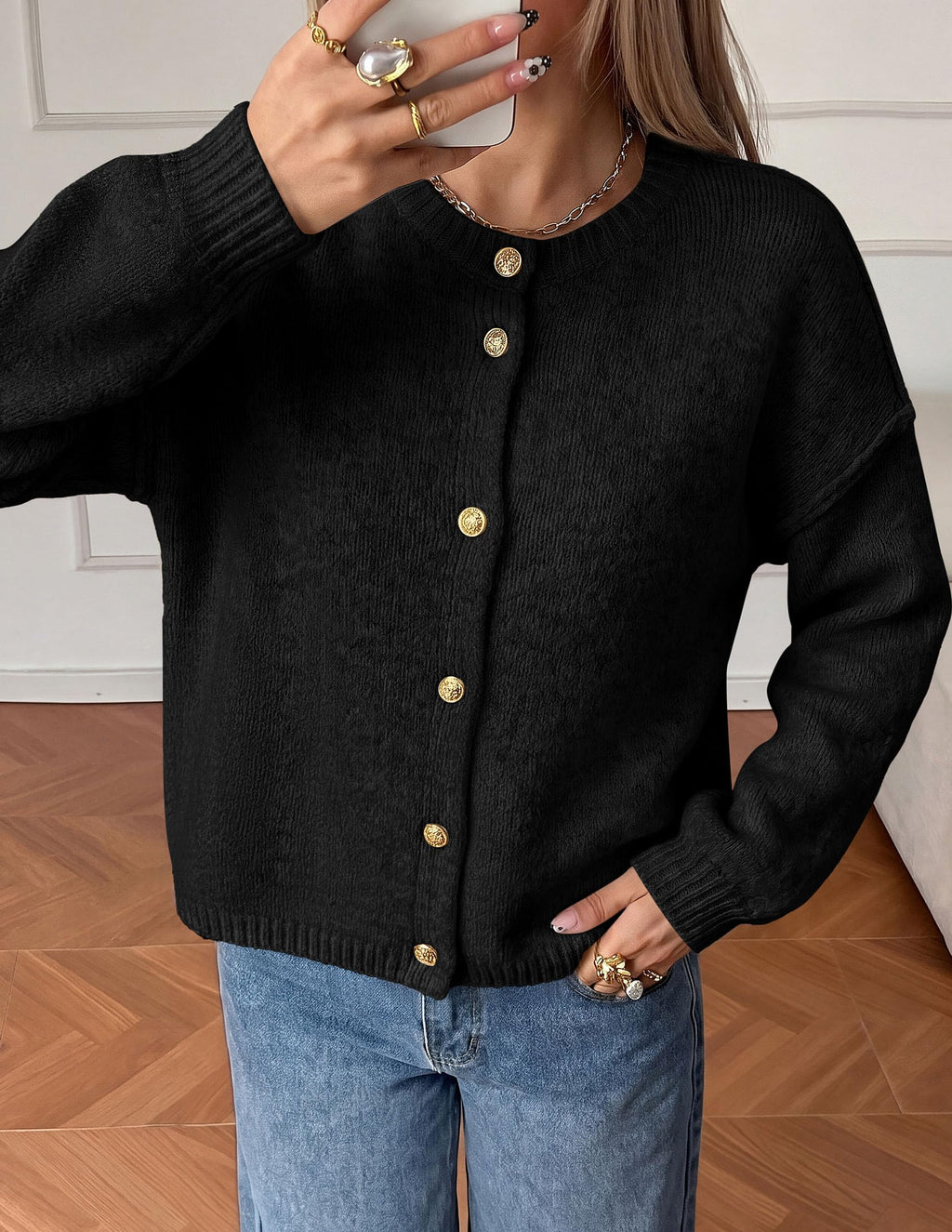 PRETTYGARDEN Women's Button up Chunky Knit Cardigan Sweaters Crew Neck, Long Sleeve, Oversized Sweaters, Relaxed Fit, Soft Cozy Casual Outerwear, Fall Outfits, Winter Fashion Clothing
