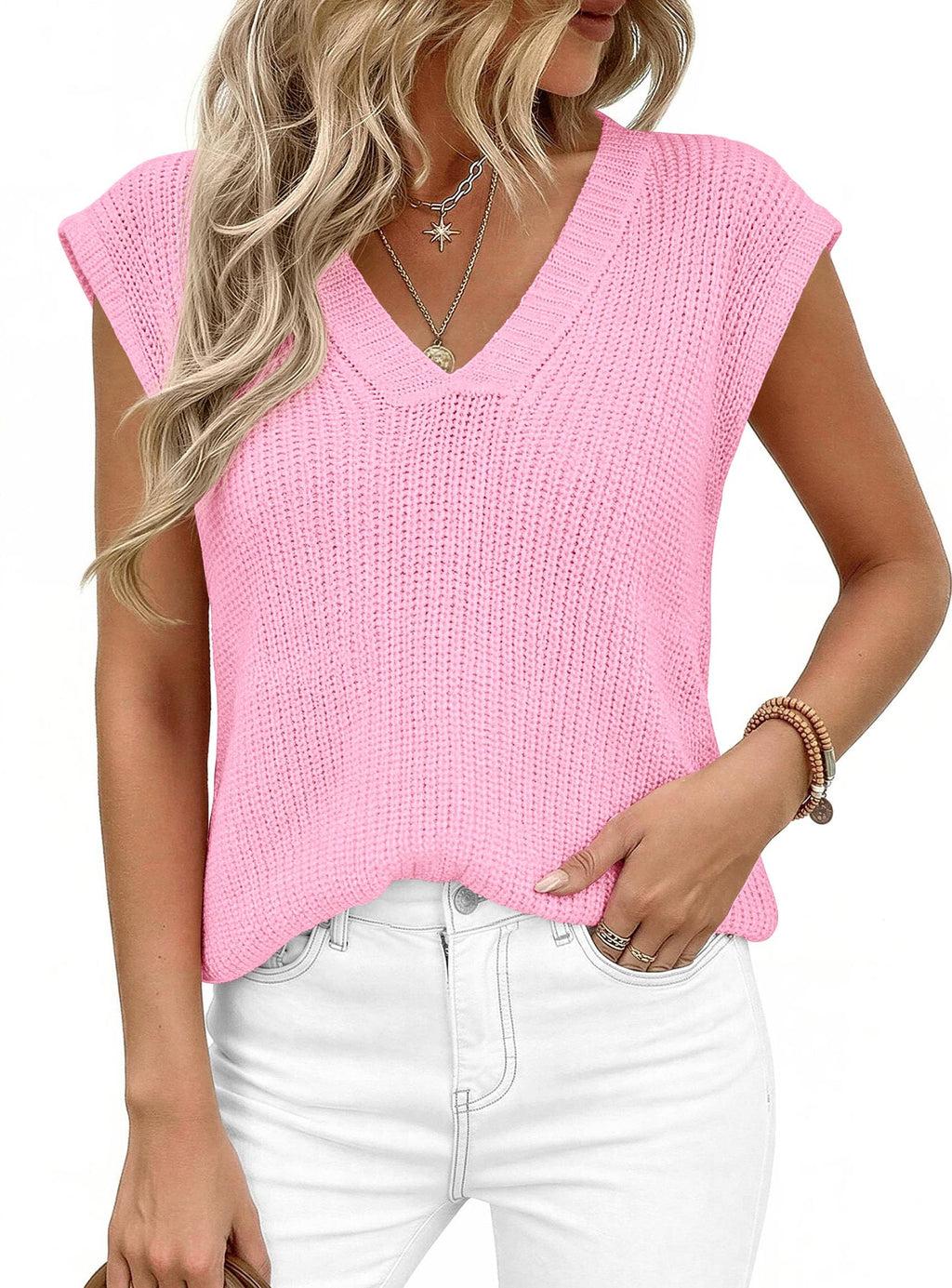 PRETTYGARDEN Women's Lightweight Sweaters Vest Spring Trendy Cap Sleeve V Neck Knit Tank Tops Summer Going Out Outfits