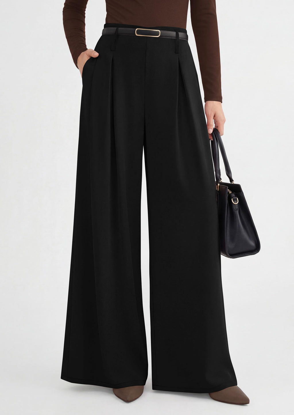 PRETTYGARDEN Womens Spring Wide Leg Trousers High Elastic Waist Loose Pleated Long Flowy Palazzo Work Pants with Pockets