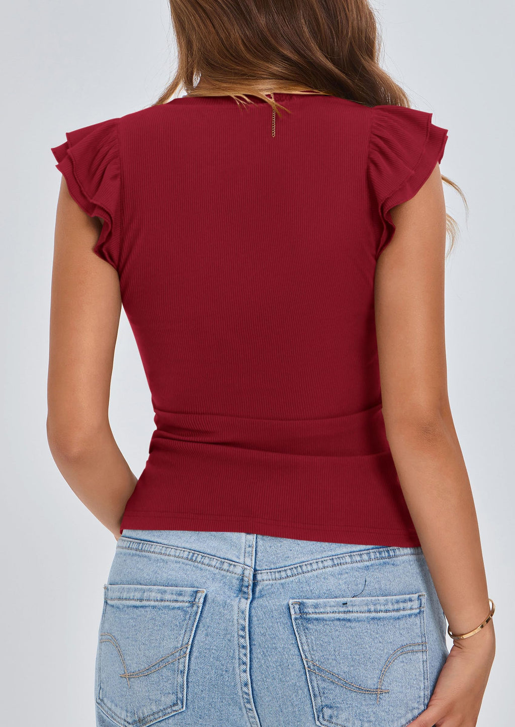 PRETTYGARDEN Womens V Neck Summer Tops Ruffle Sleeveless Slim Fit T Shirts Going Out Casual Blouses