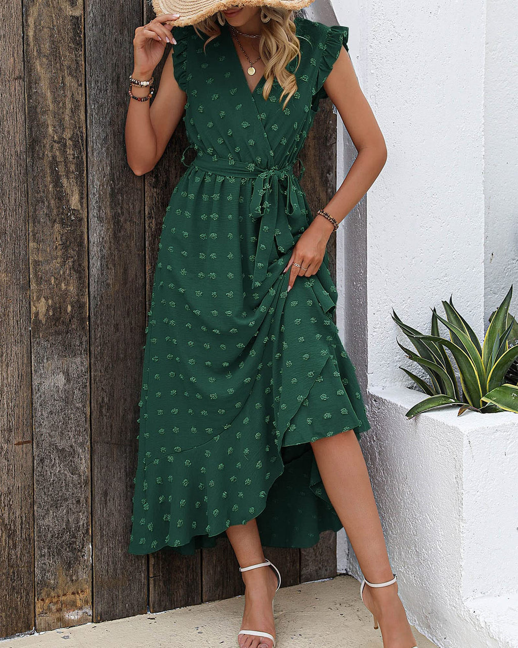 BTFBM Boho Dresses for Women Spring Fashion Cap Sleeve Swiss Dot Flowy Ruffle Beach Wedding Cocktail Maxi Dress