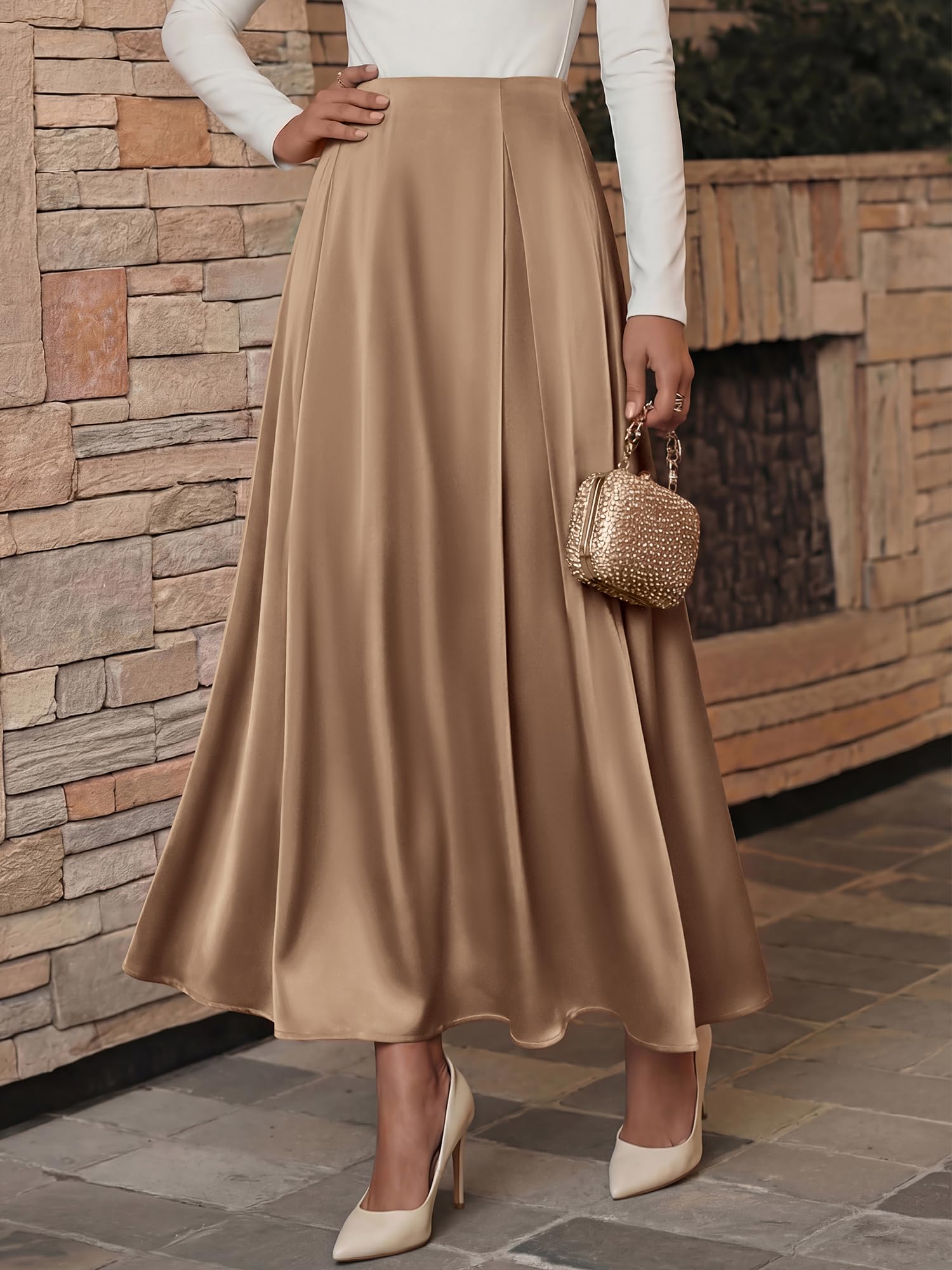 BTFBM Satin Skirts for Women Summer Elegant Flowy A-Line Cocktail Formal Silk Spring Maxi Skirt Night Out Outfits