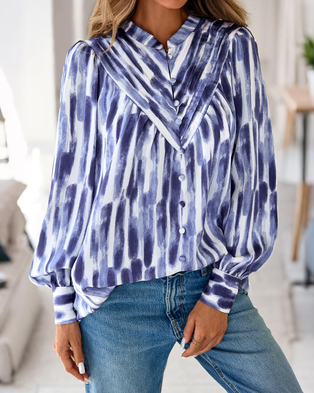 BTFBM Womens Tops Dressy Casual Spring Boho Floral V Neck Long Sleeve Half Button Down Shirt Work Business Blouses
