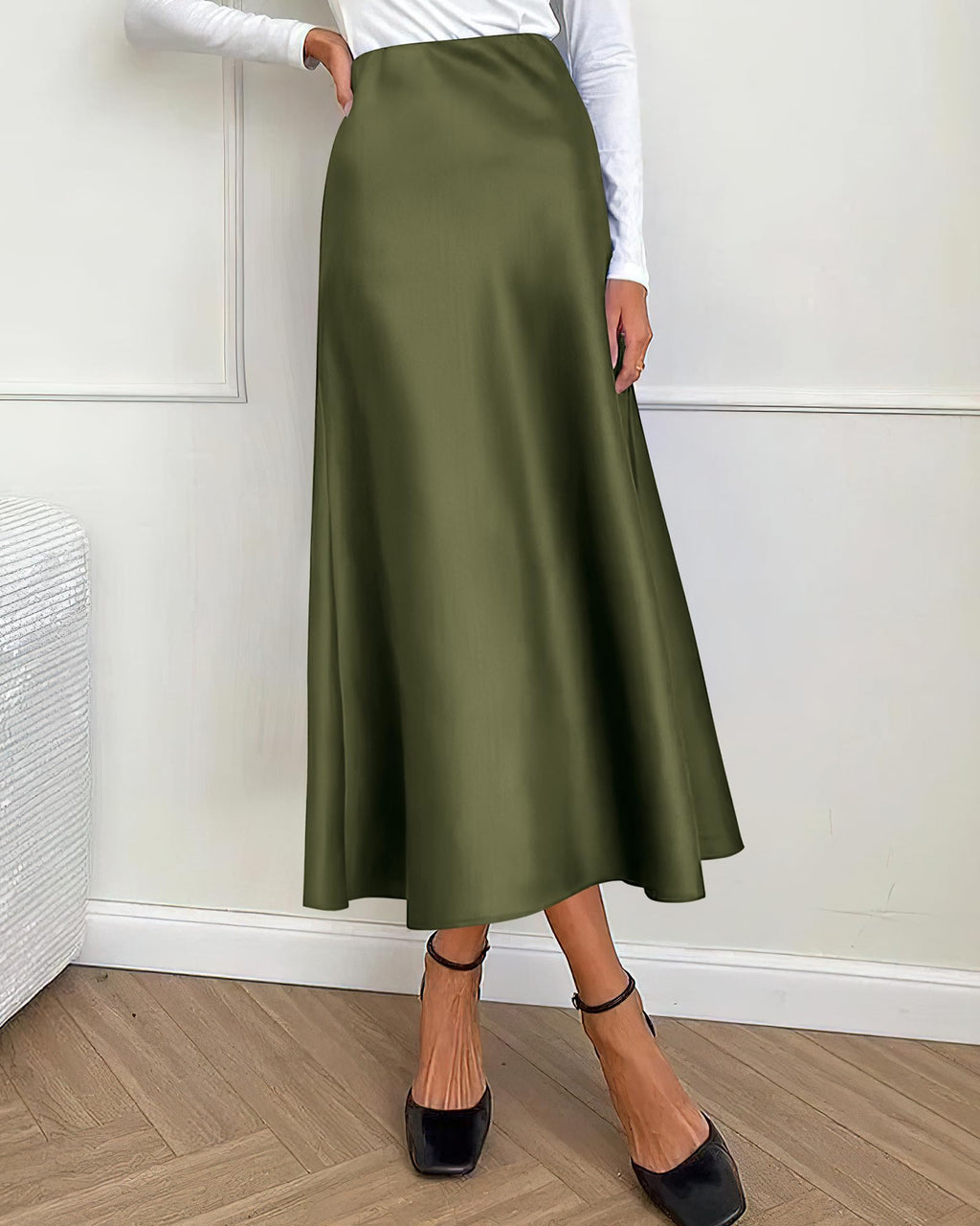 BTFBM Summer Womens Skirts Silk Elegant High Waist Flowy Long Satin A-Line Midi Skirt Cocktail Wedding Party