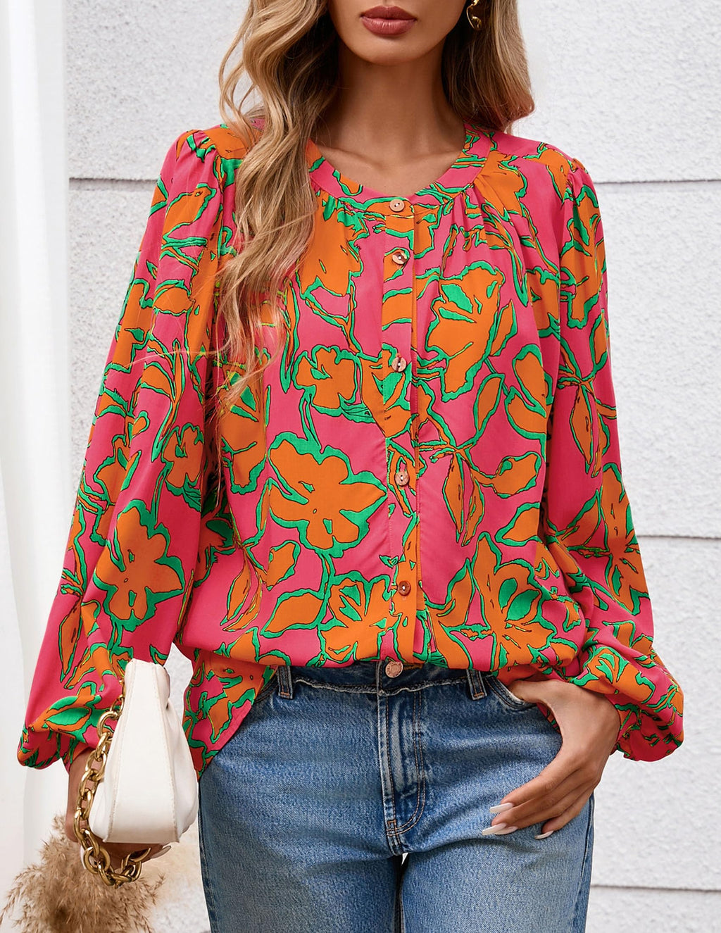 PRETTYGARDEN Women's Floral Button Down Blouse Fall Fashion Dressy Casual Long Sleeve Oversized Shirts Top Boho Clothes