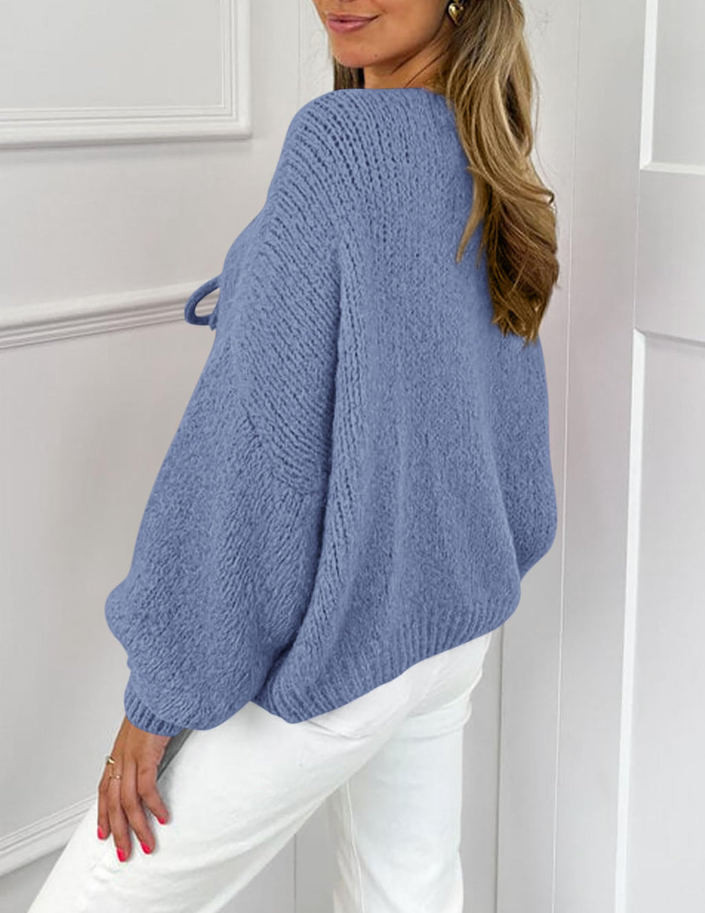 PRETTYGARDEN Women's Tie Front Bow Cardigan Sweaters Chunky Knit Long Puff Sleeve Trendy Fall Winter Jacket Coat