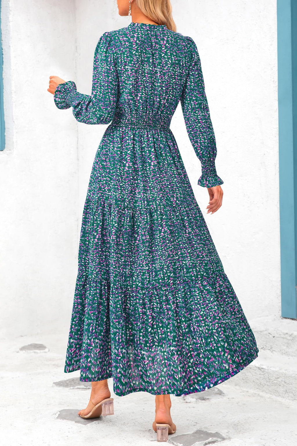 PRETTYGARDEN Women's Floral Maxi Dress Fall Long Sleeve V Neck Casual A Line Long Flowy Boho Party Dresses