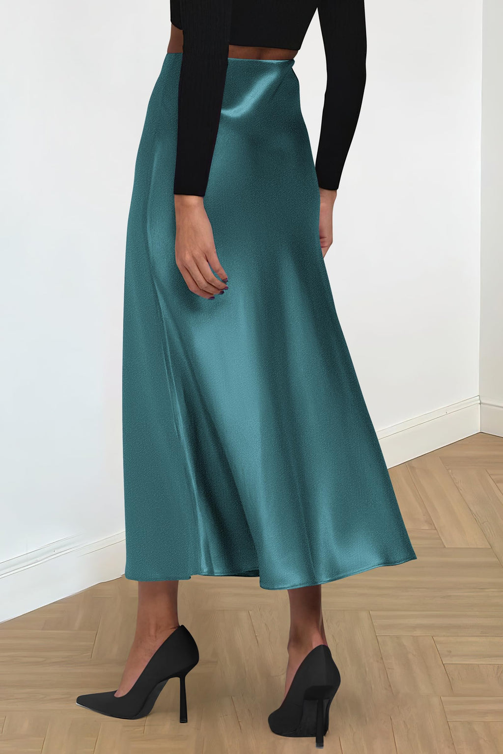 PRETTYGARDEN Women's Satin Skirts Dressy Casual Fall High Waisted Cocktail Wedding Flowy Elegant A Line Midi Skirt