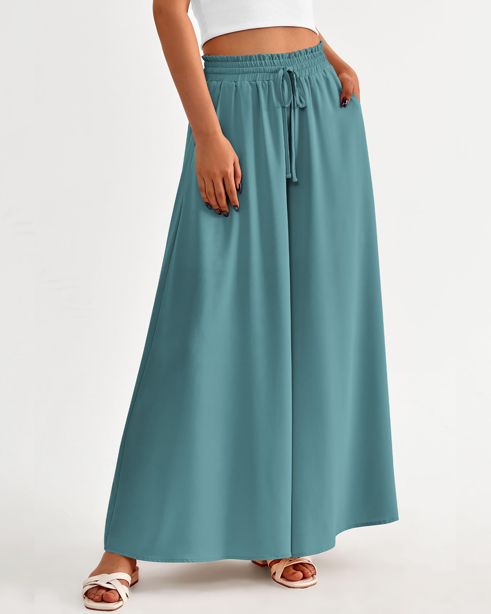 BTFBM Women Casual High Waist Wide Leg Pants Spring Summer Long Palazzo Pants Pocket Lounge Beach Vacation Clothes