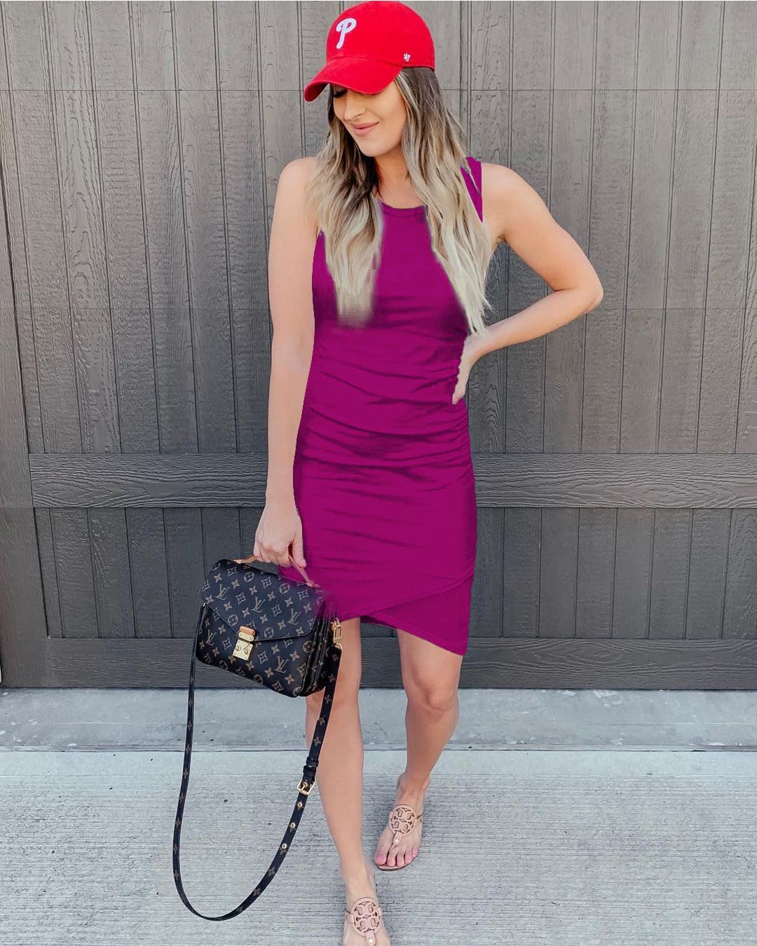 FreshPretty Women Summer Dresses Sleeveless Tank Ruched Bodycon Sundresses for Women Party Beach Mini Casual Spring Dress