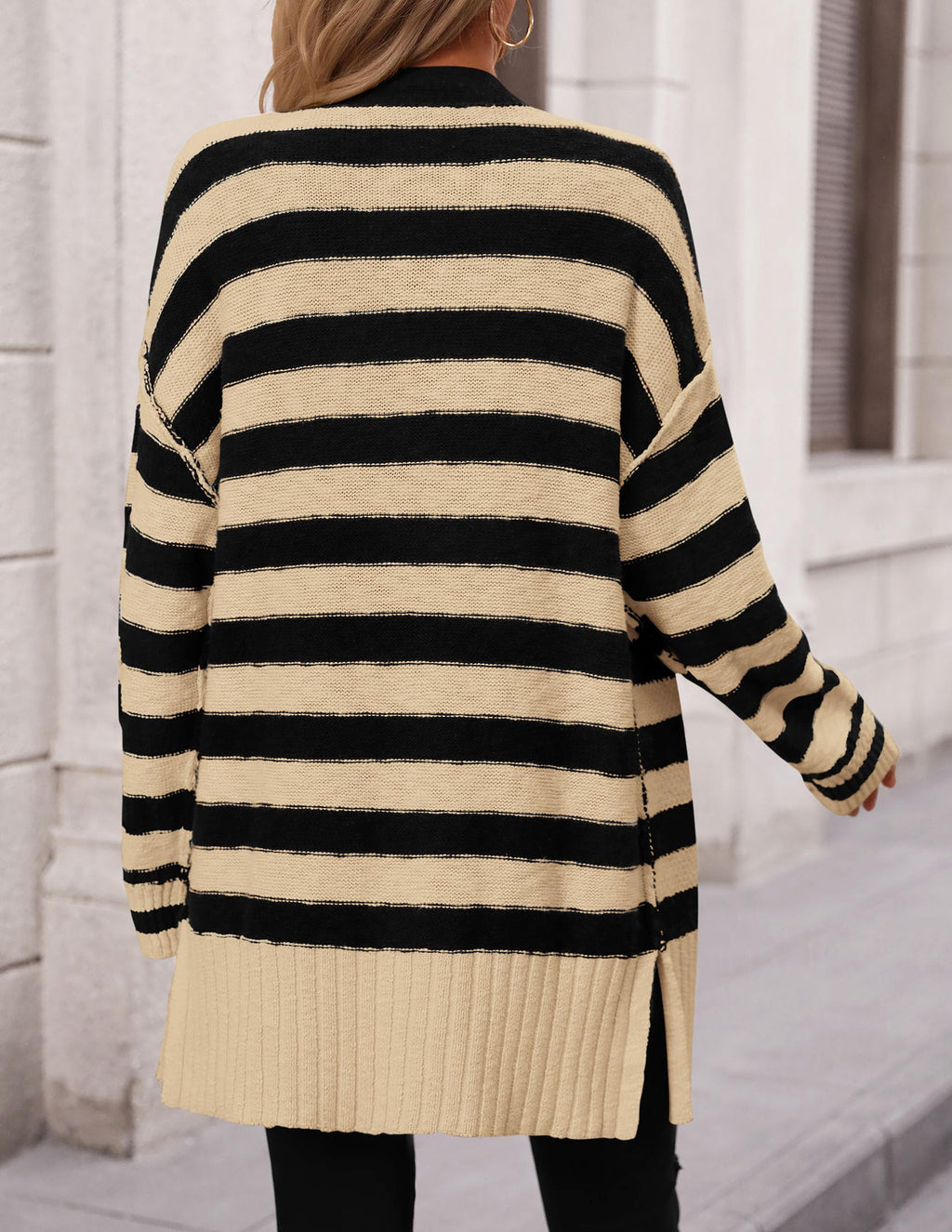 PRETTYGARDEN Women's Winter Striped Cardigan Sweaters Long Sleeve Button Down Open Front Chunky Knit Oversized Sweater Coat