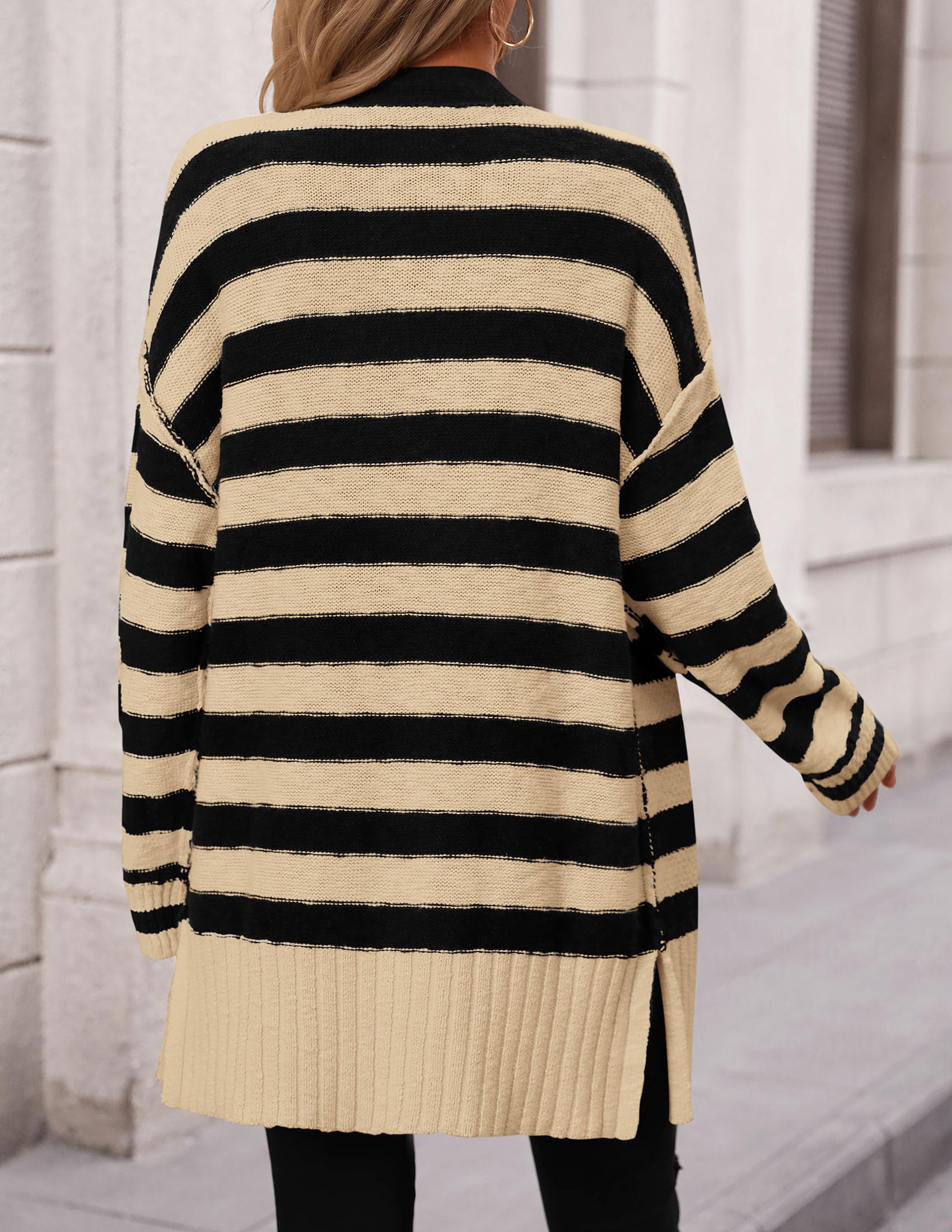 PRETTYGARDEN Women's Winter Striped Cardigan Sweaters Long Sleeve Button Down Open Front Chunky Knit Oversized Sweater Coat