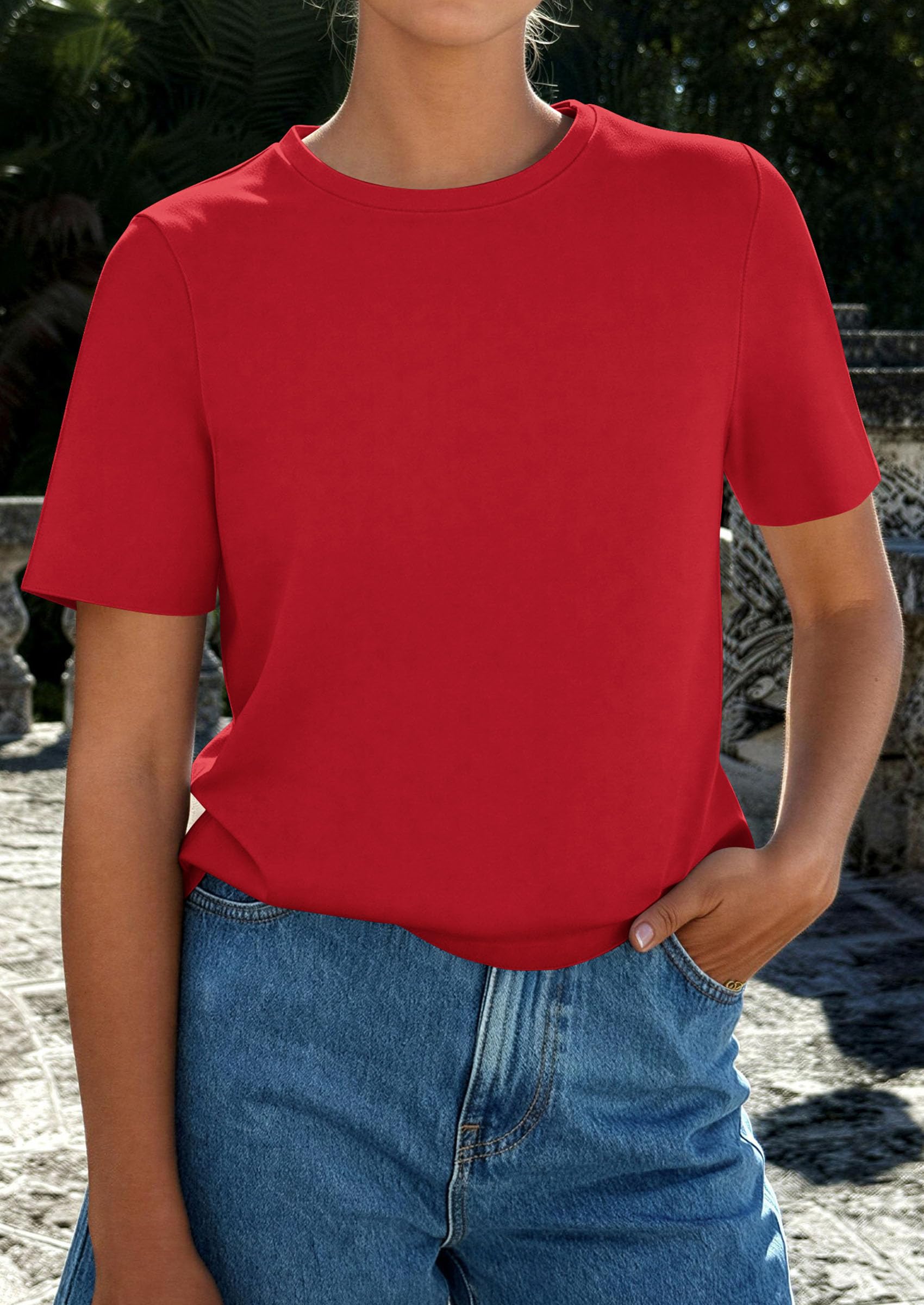 PRETTYGARDEN Womens Summer Tops Casual Basic Crewneck Short Sleeve Shirts Spring Fashion Clothing Going Out Outfits