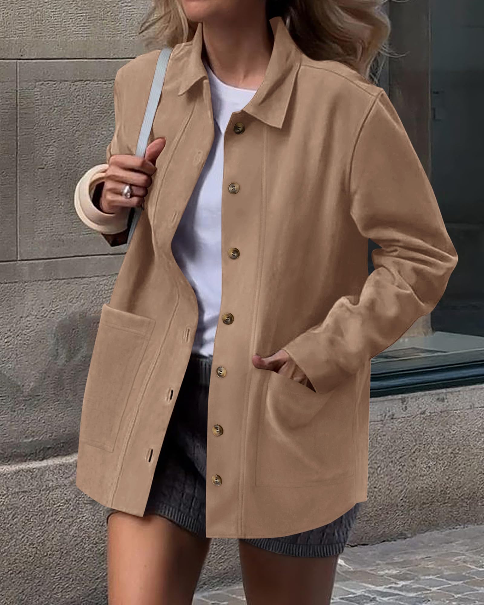BTFBM Faux Suede Jacket Women Fall Fashion Leather Jackets Long Sleeve Button Down Winter Coats Shackets Outerwear