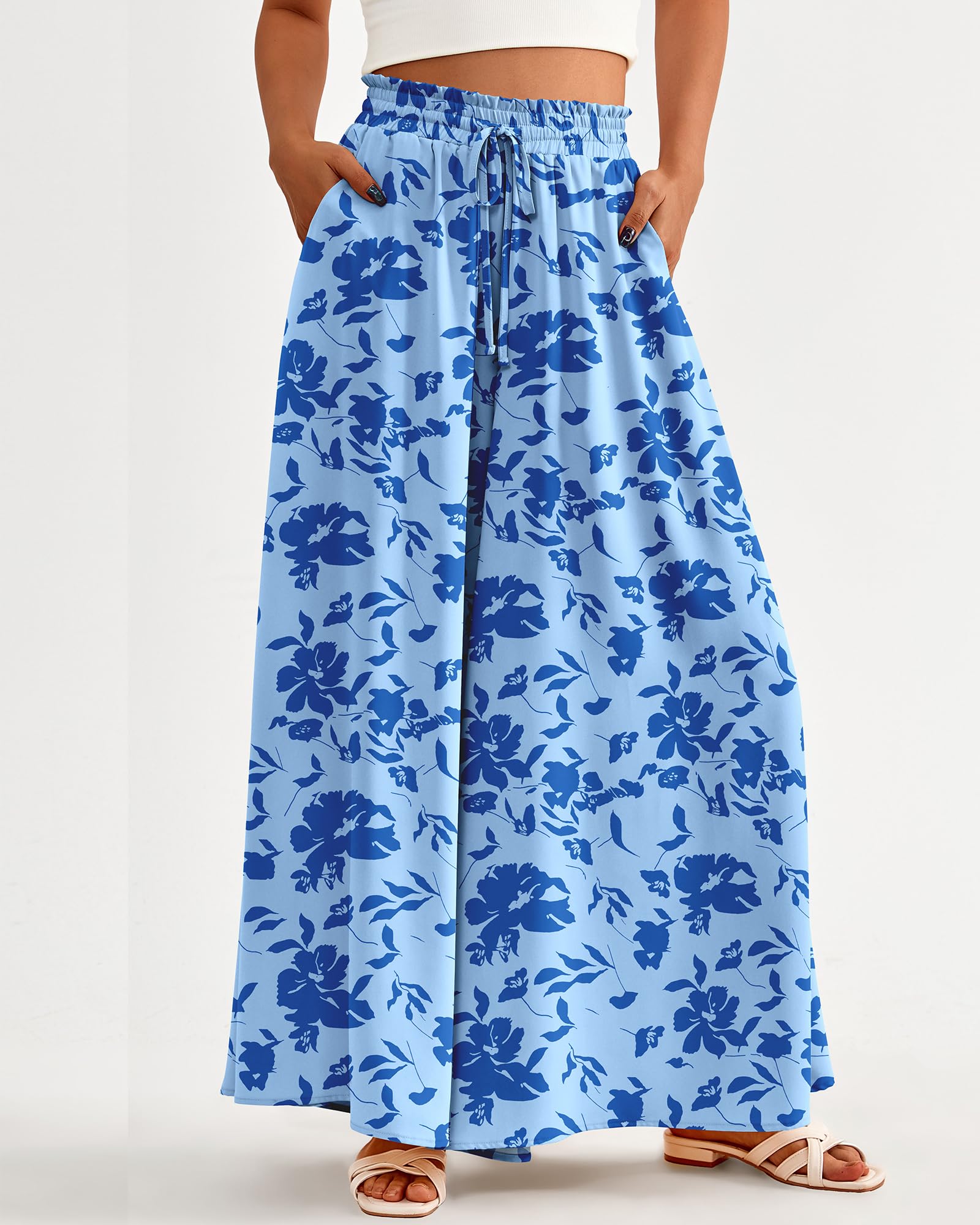BTFBM Women Casual High Waist Wide Leg Pants Spring Summer Long Palazzo Pants Pocket Lounge Beach Vacation Clothes