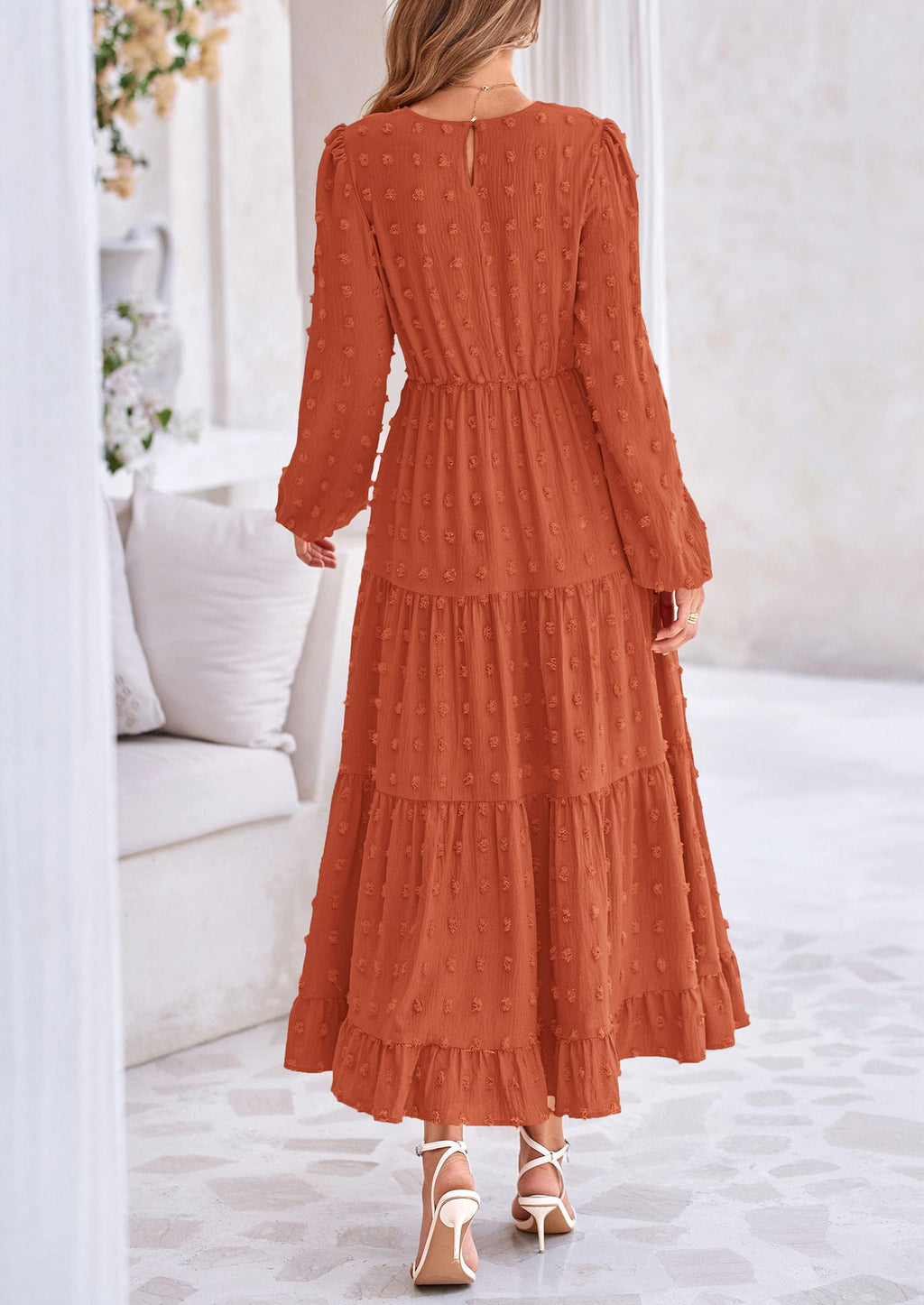 PRETTYGARDEN Women's Fall Spring Elegant Long Sleeve Maxi Dress Swiss Dot A Line Flowy Casual Holiday Party Going Out Dresses