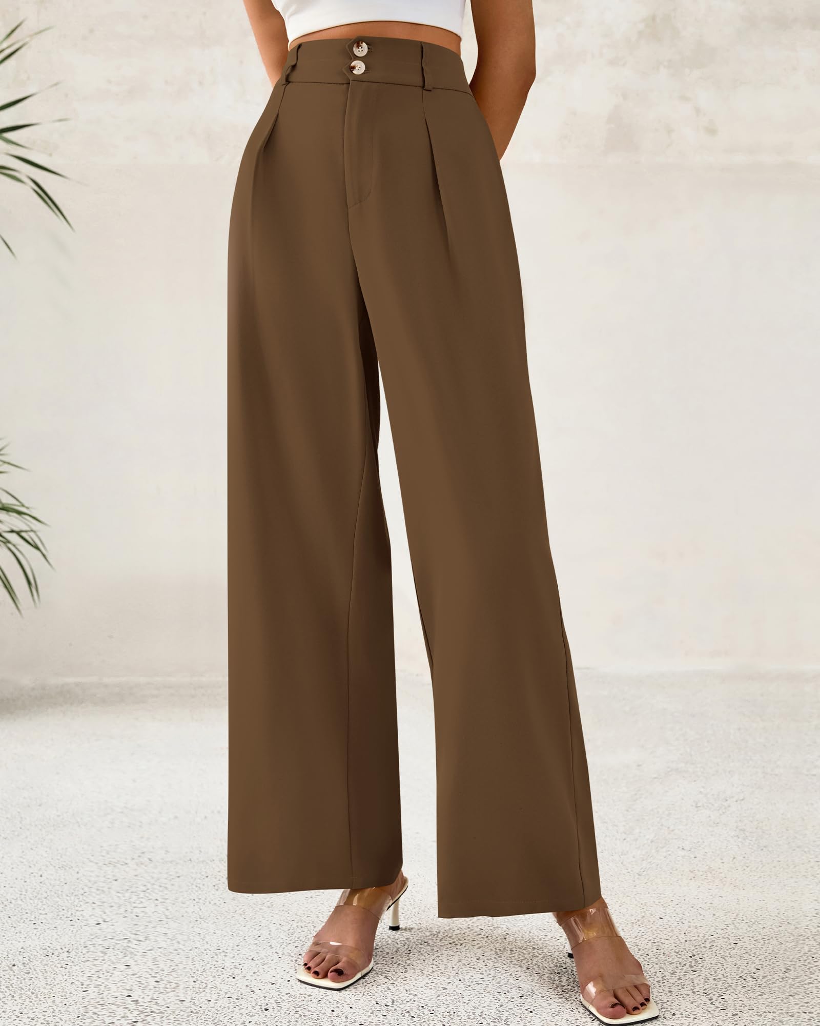 BTFBM Women Wide Leg Dress Pants High Waisted Button Pleated Business Casual Trousers Office Work Palazzo Pants