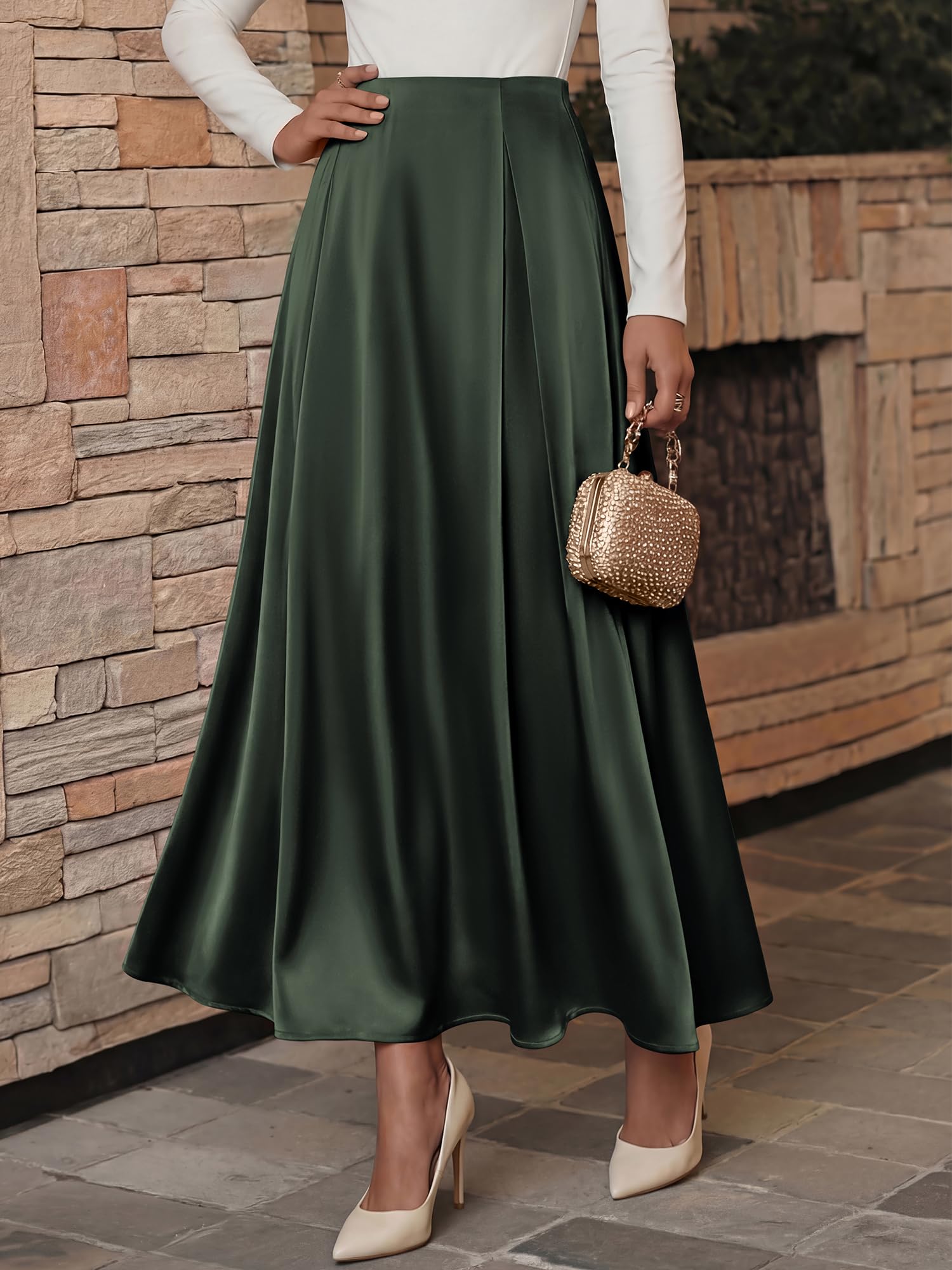 BTFBM Satin Skirts for Women Summer Elegant Flowy A-Line Cocktail Formal Silk Spring Maxi Skirt Night Out Outfits