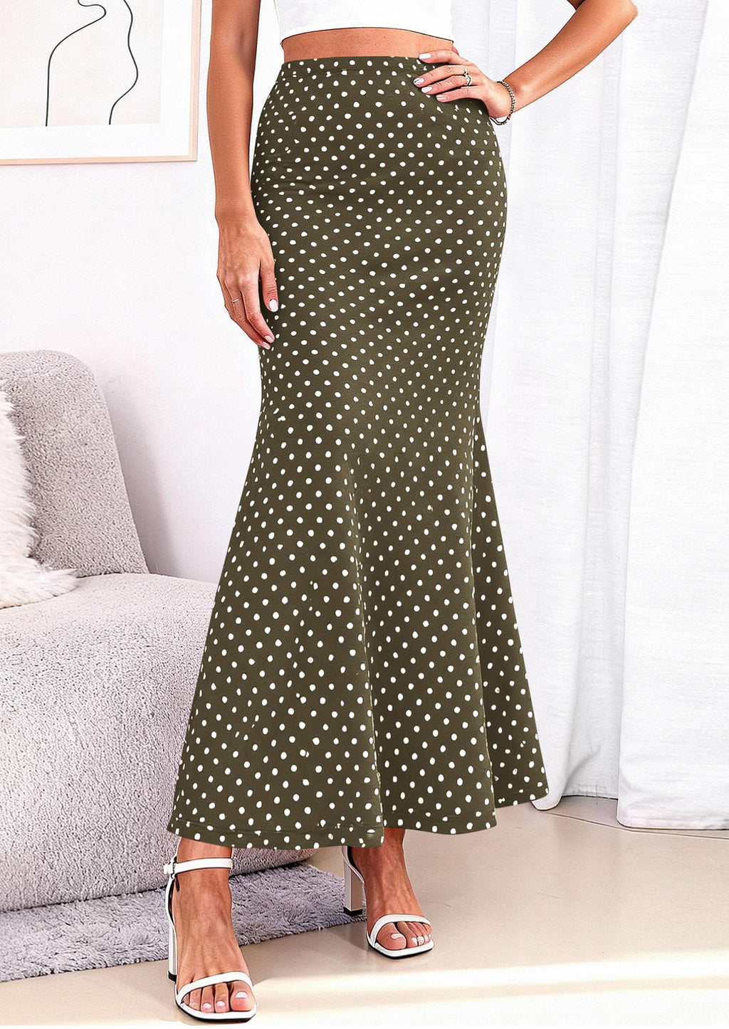 PRETTYGARDEN Maxi Skirts for Women Summer Flowy High Waisted Polka Dot Mermaid Office Work Spring Fashion Long Skirt
