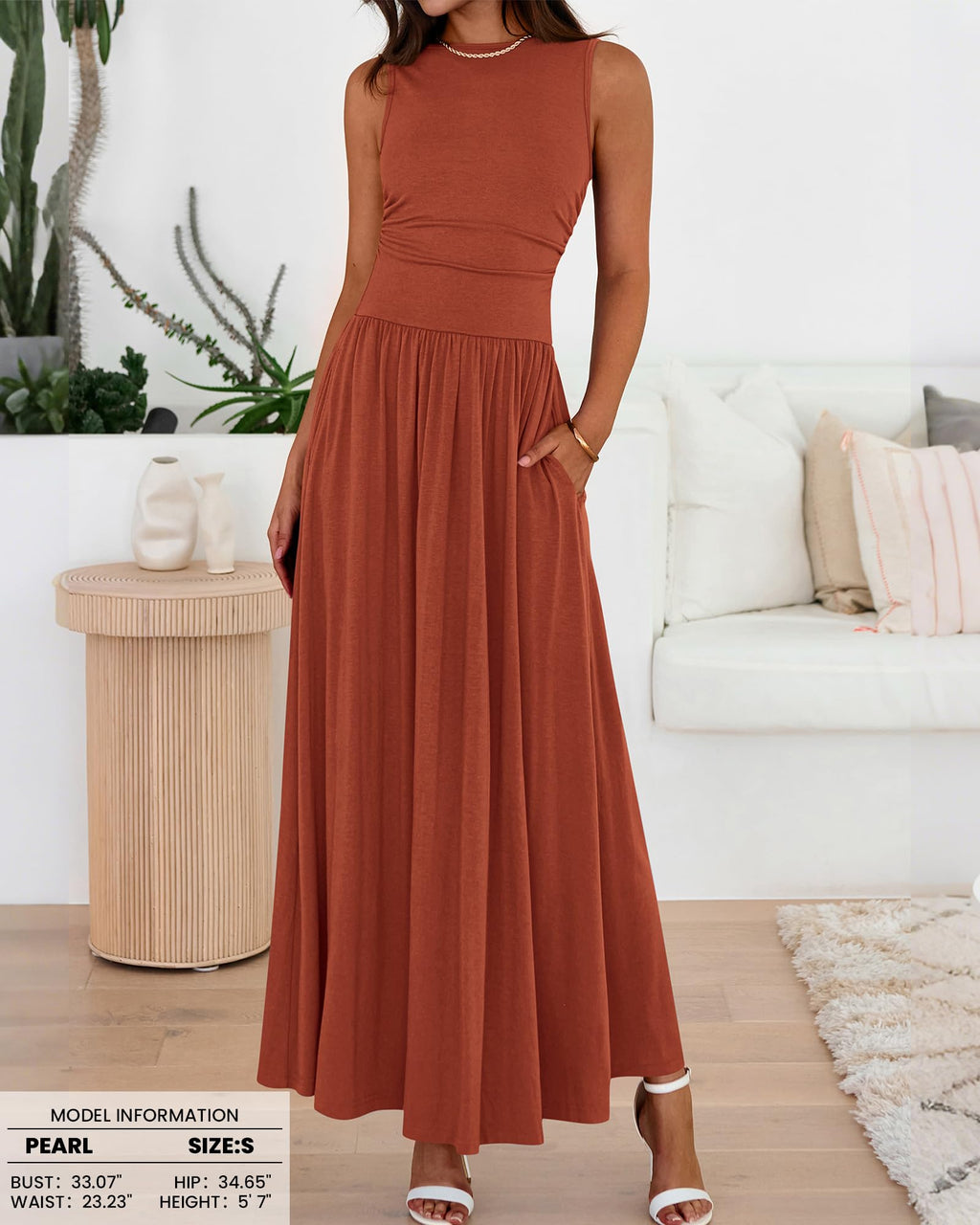 BTFBM Summer Maxi Dresses for Women Spring Sleeveless Casual Ruched High Waisted Long Sundress Flowy Beach Dress