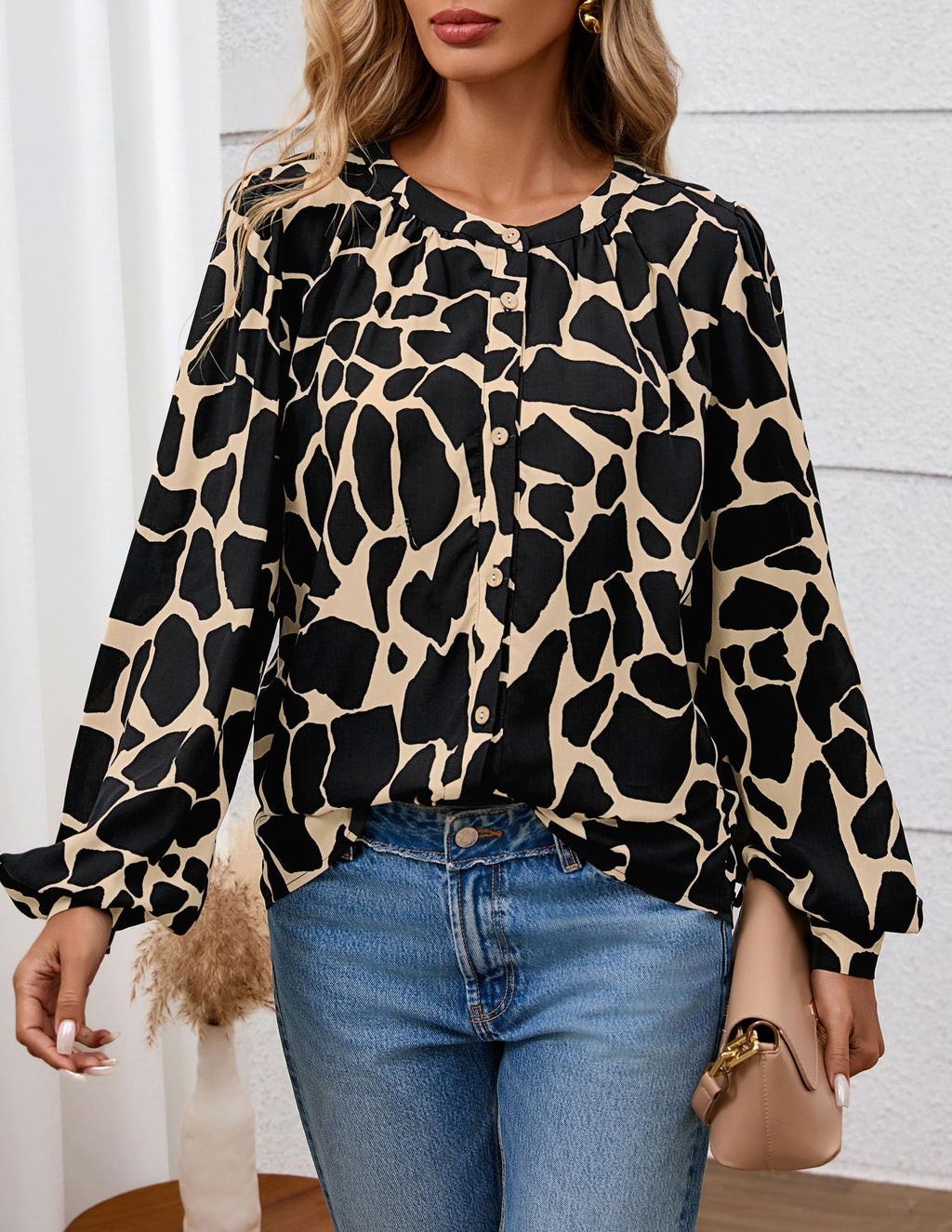 PRETTYGARDEN Women's Floral Button Down Blouse Fall Fashion Dressy Casual Long Sleeve Oversized Shirts Top Boho Clothes