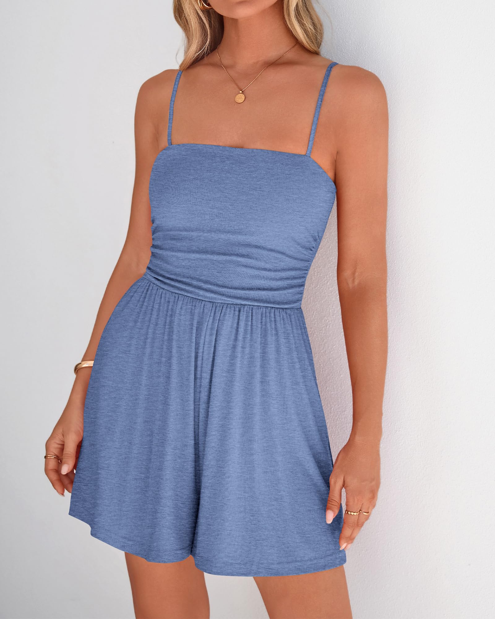 FreshPretty Summer Rompers For Women Casual One Piece Spaghetti Strap Sleeveless Shorts Jumpsuit Beach Vacation Outfits