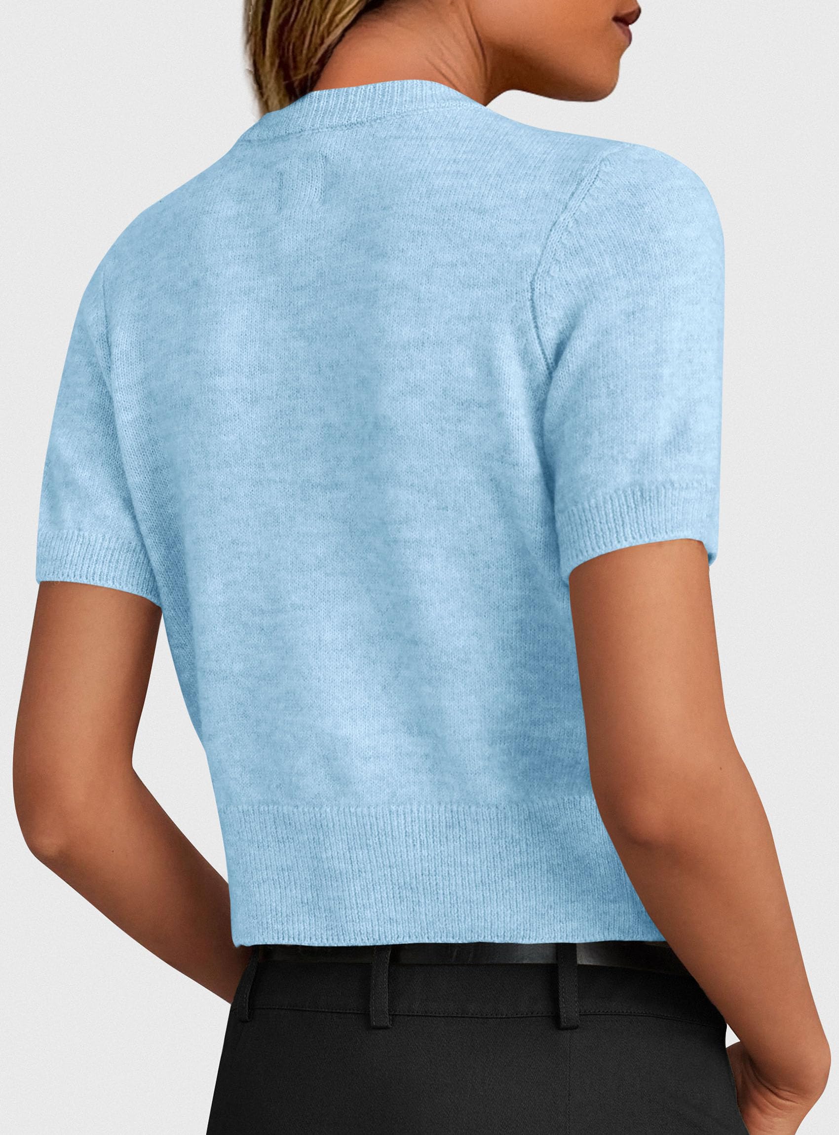 PRETTYGARDEN Womens Casual Summer Short Sleeve Cardigans Button Down Knitted Sweater Basic Crew Neck Crop Tops