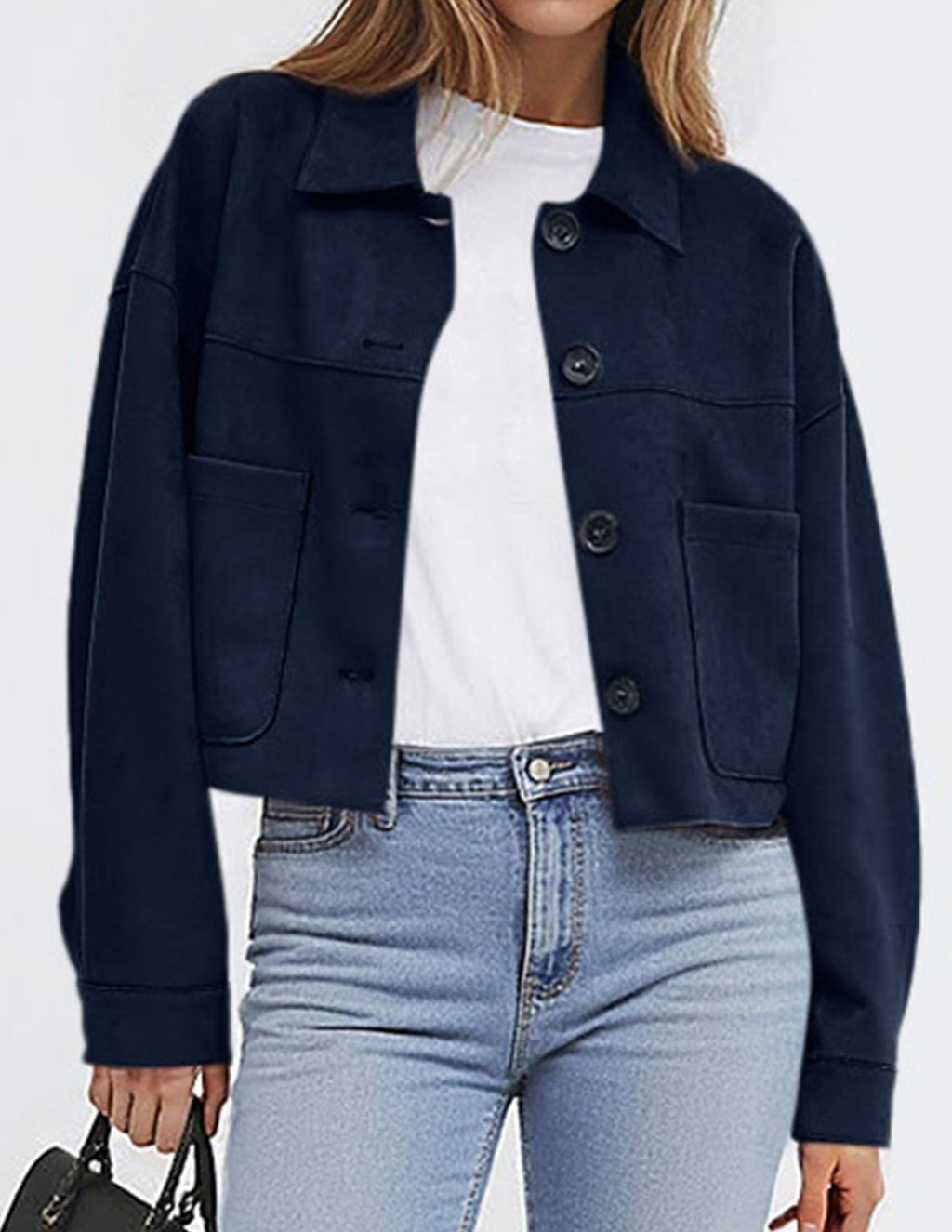 PRETTYGARDEN Women's Faux Suede Cropped Jacket Casual Lightweight Fall Fashion Winter Coats Outerwear Trendy Clothes