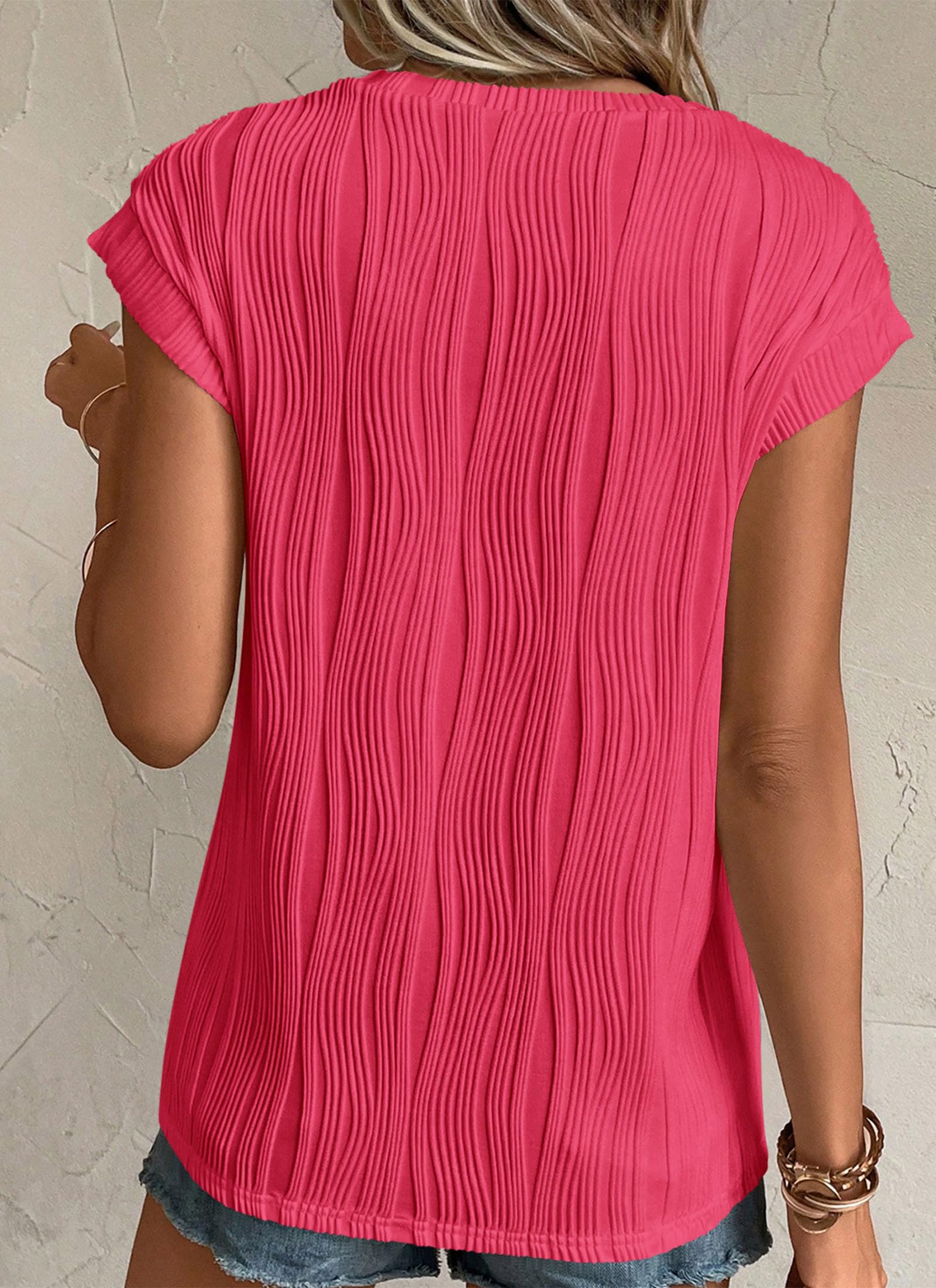 PRETTYGARDEN Blouses for Women Dressy Casual Spring Summer Business Office Tops Cap Sleeve Textured Cute Work Shirt