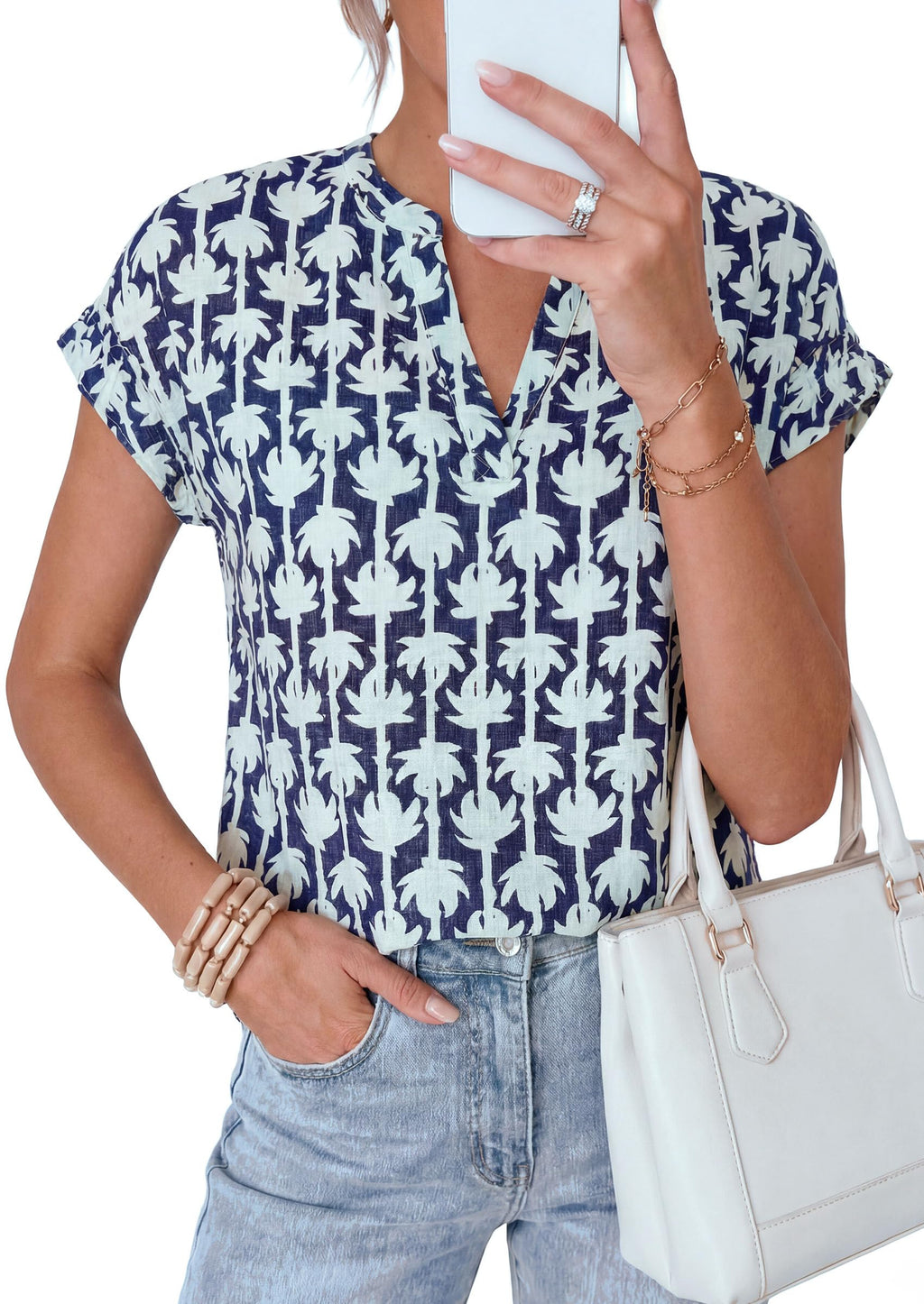 PRETTYGARDEN Womens Floral Print Short Sleeve Summer Tops Trendy V Neck Loose Boho Shirts Casual Work Blouses