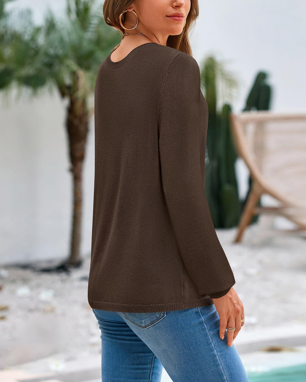 BTFBM Womens Long Sleeve Crew Neck Sweaters Spring Casual Classic Soft Loose Fit Basic Pullover Jumper Knit Top
