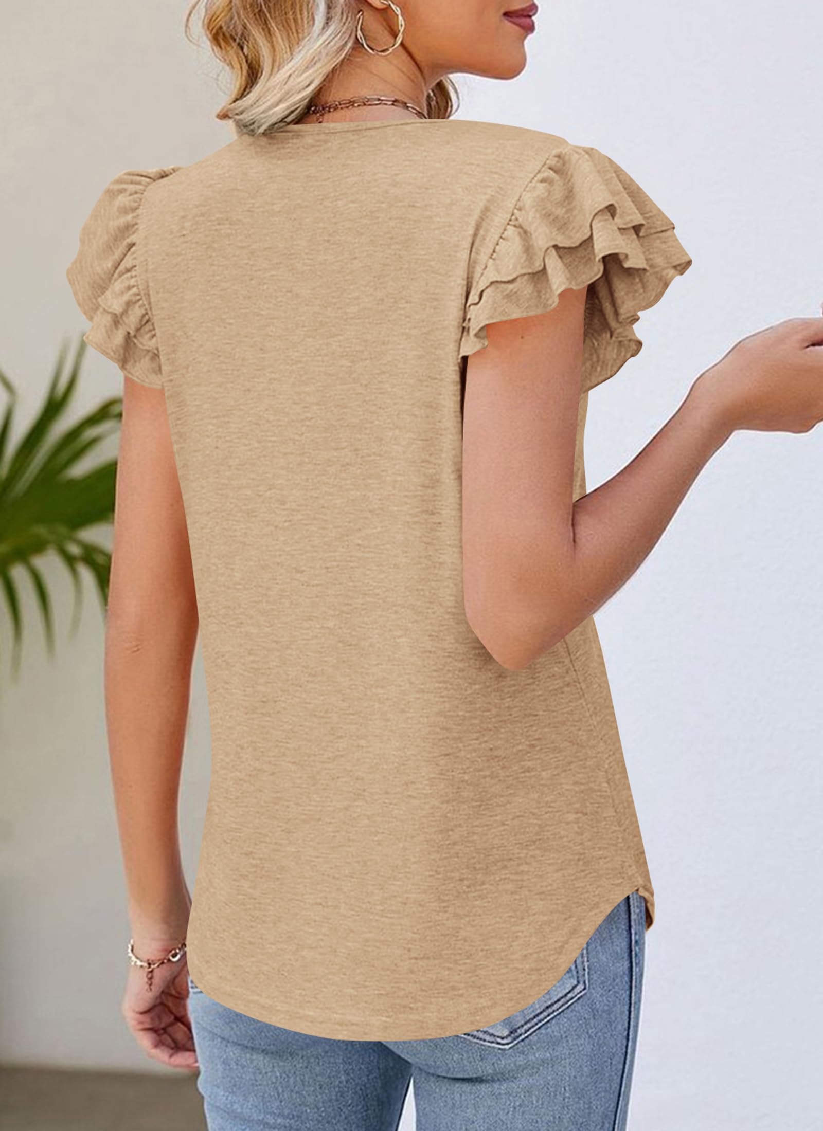 PRETTYGARDEN Summer Tops for Women Spring Trendy Fashion Clothes Casual Ruffle V Neck Short Sleeve Shirts Blouses