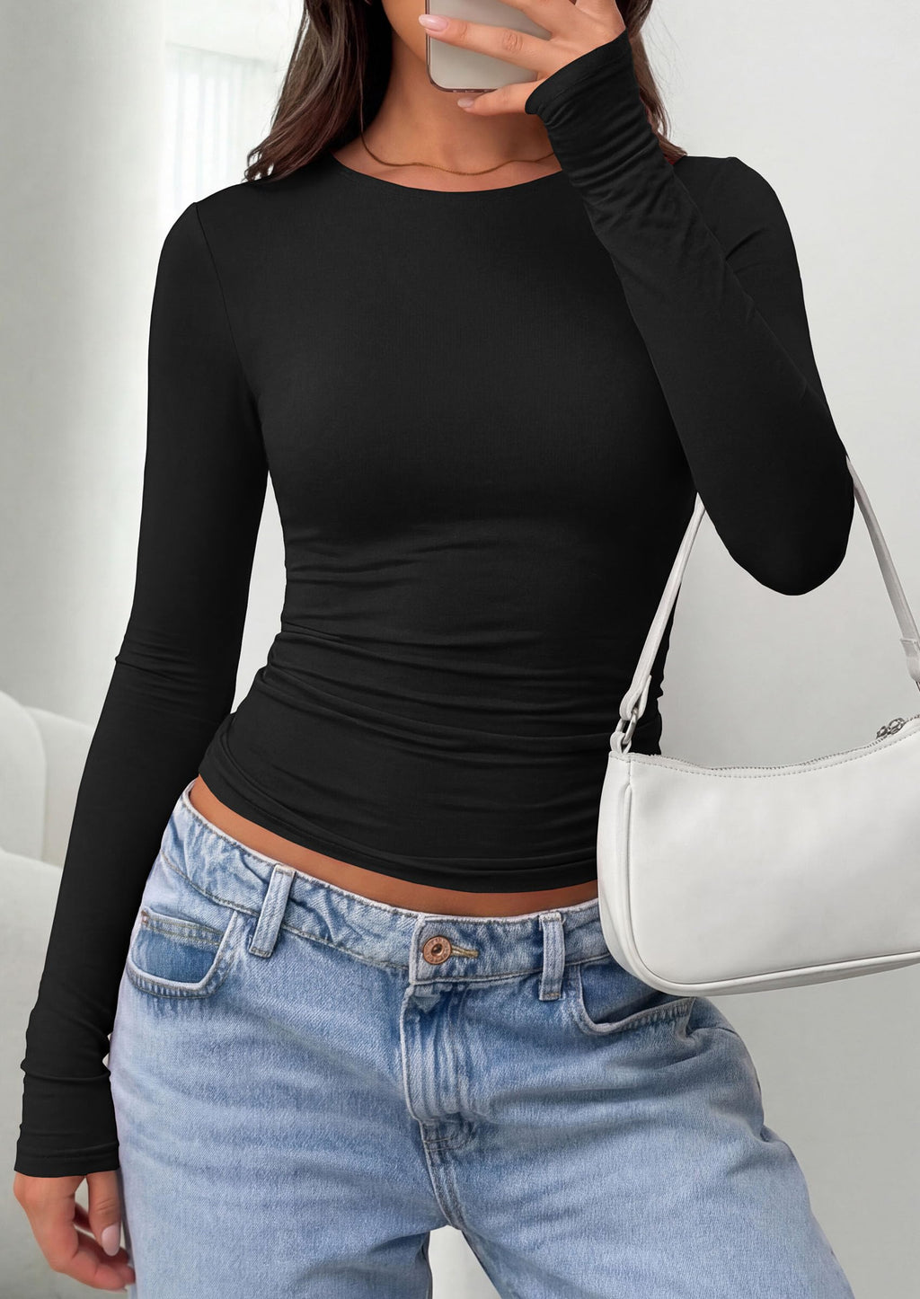 PRETTYGARDEN Long Sleeve Shirts for Women  Fall Casual Crewneck Tight Slim Fit Layering Basic T Shirt Going Out Tops