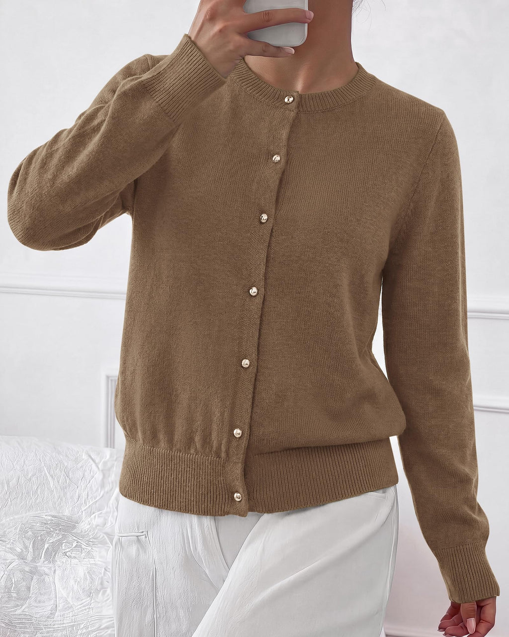 BTFBM Button Cardigan Sweaters for Women Fall Clothes Ribbed Knit Open Front Cardigan, Long Sleeve Sweater, Cozy Soft Stretchy Outerwear, Relaxed Fit, Trendy Winter Outfits