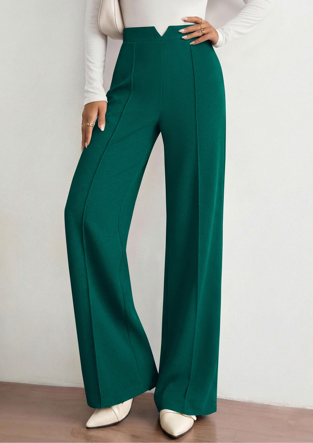 PRETTYGARDEN Women's Dressy Casual Wide Leg Palazzo Pants | V Notch High Waist, Soft Stretchy Knit Flowy Long Lounge Trousers, Casual Daily Office Work Outfits, 2026 Fall Clothes