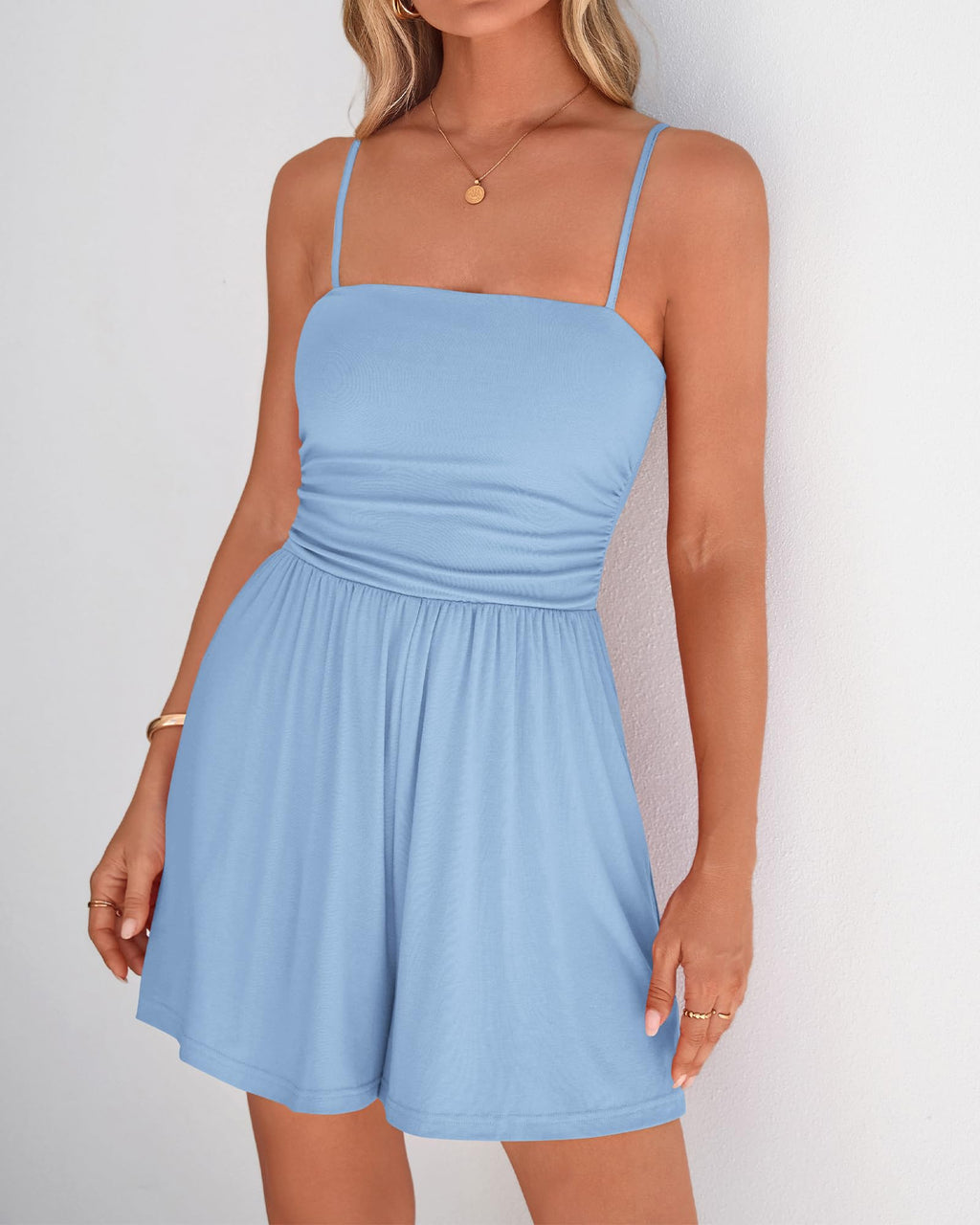 FreshPretty Summer Rompers For Women Casual One Piece Spaghetti Strap Sleeveless Shorts Jumpsuit Beach Vacation Outfits