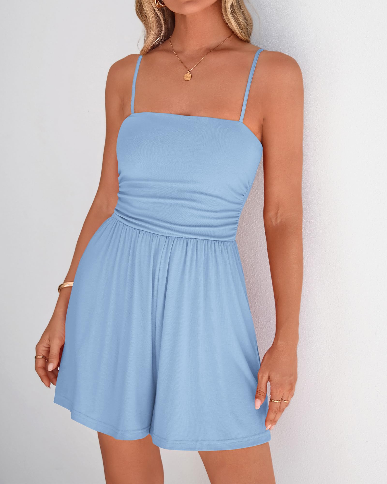 FreshPretty Summer Rompers For Women Casual One Piece Spaghetti Strap Sleeveless Shorts Jumpsuit Beach Vacation Outfits