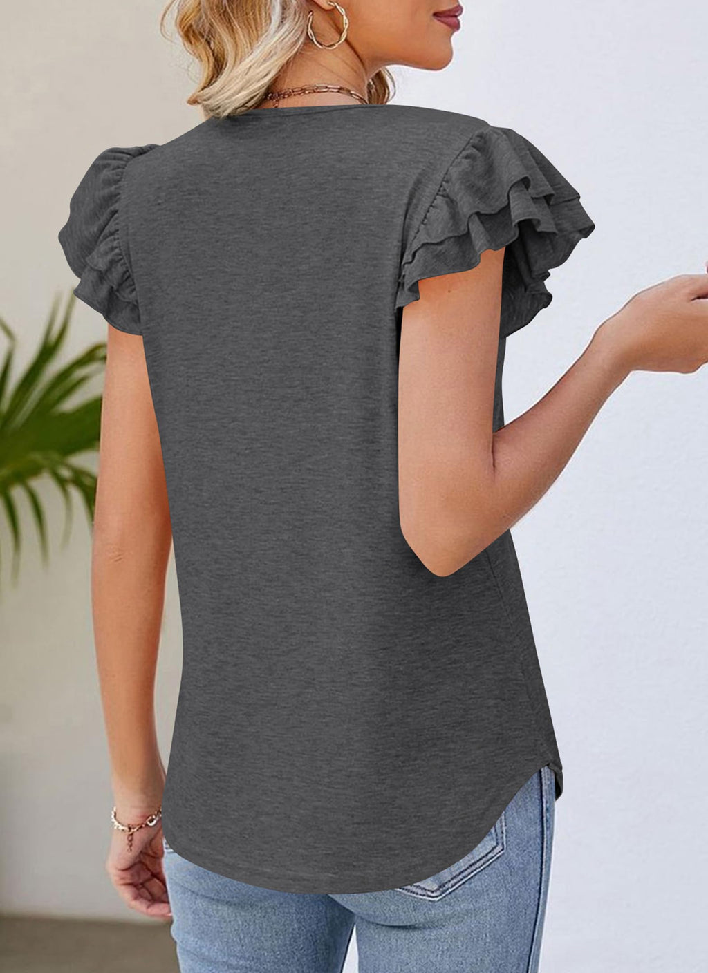PRETTYGARDEN Summer Tops for Women Spring Trendy Fashion Clothes Casual Ruffle V Neck Short Sleeve Shirts Blouses