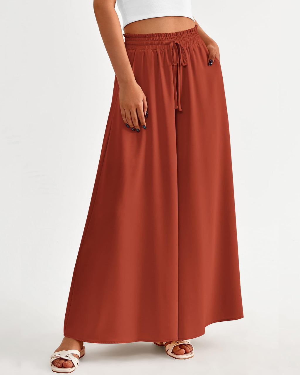 BTFBM Women Casual High Waist Wide Leg Pants Spring Summer Long Palazzo Pants Pocket Lounge Beach Vacation Clothes