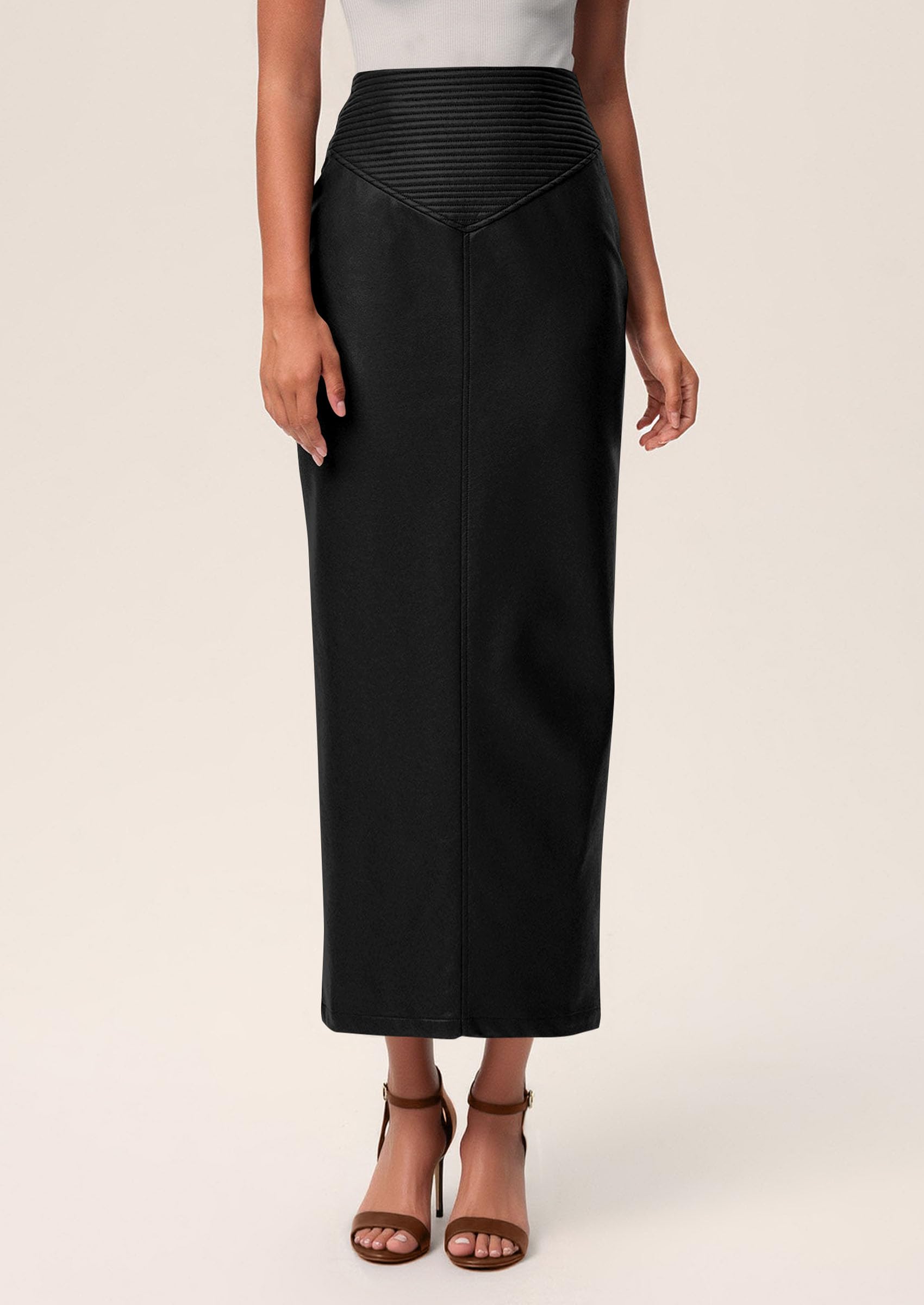 PRETTYGARDEN Long Skirts for Women Fall Fashion Clothing Faux Leather High Waist Dressy Casual Slit Pencil Maxi Skirt
