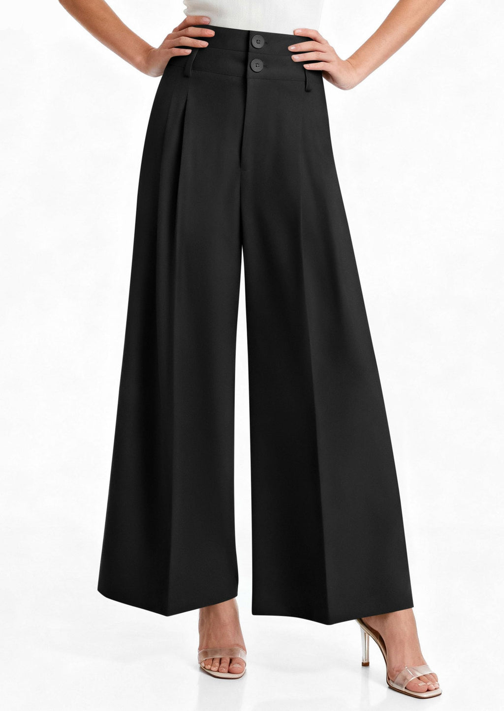 PRETTYGARDEN Womens Spring Wide Leg Palazzo Pants Trendy Loose Button High Waist Pleated Work Business Casual Trousers