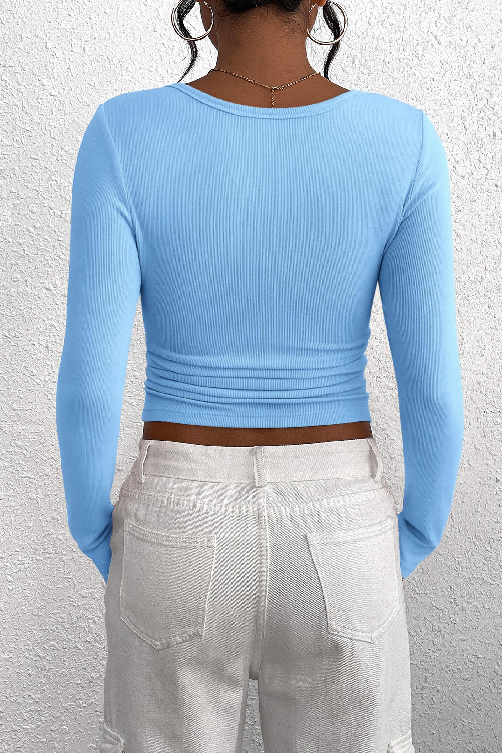 PRETTYGARDEN Women's Fall Long Sleeve Henley T Shirts Button Ribbed Knit Slim Fit Basic Tops Blouse Casual Outfits