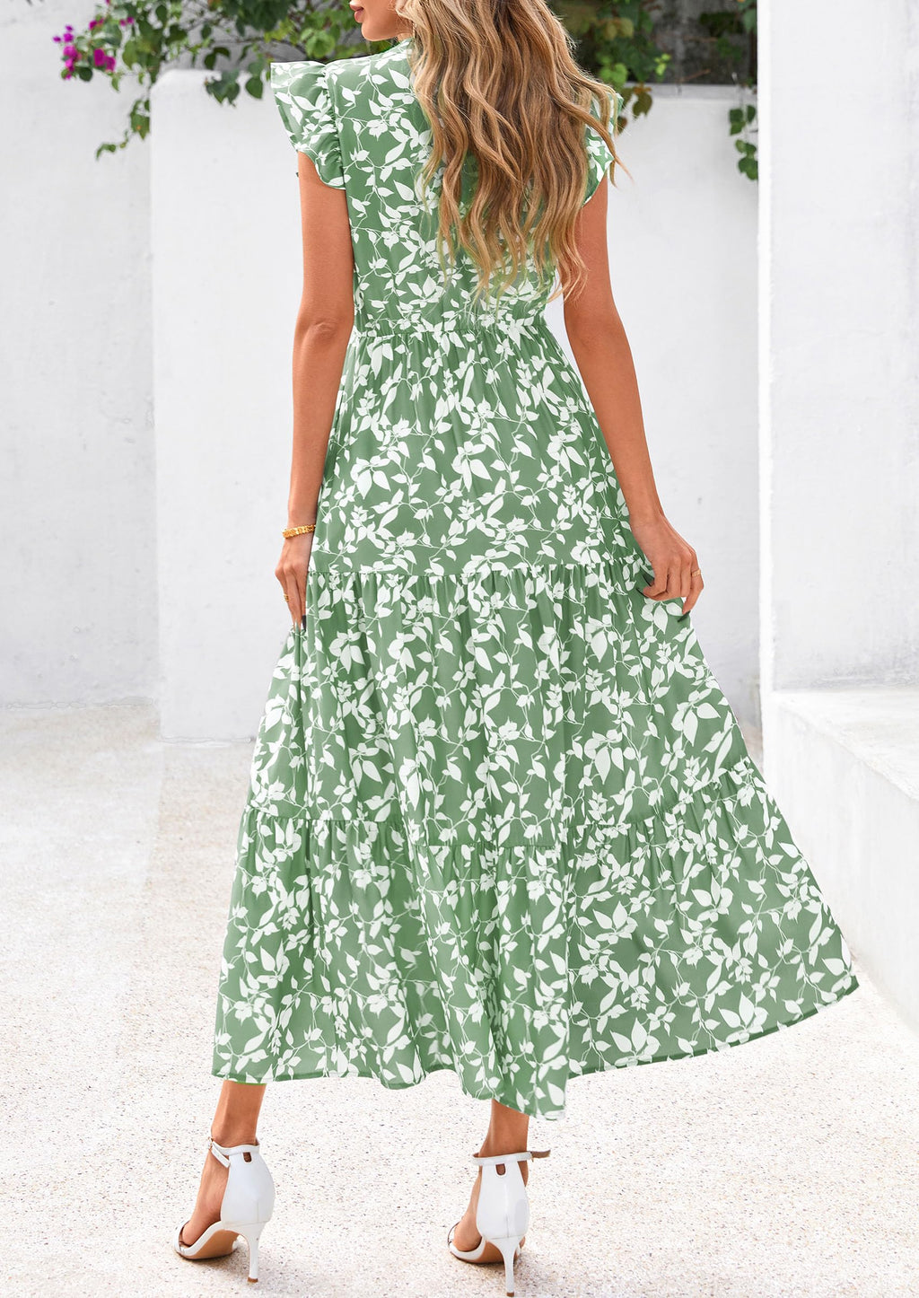 Visit the PRETTYGARDEN Store PRETTYGARDEN Women's Summer Floral Midi Dress Cap Sleeve V Neck Ruffle Long Flowy Boho Casual Beach Vacation Dresses