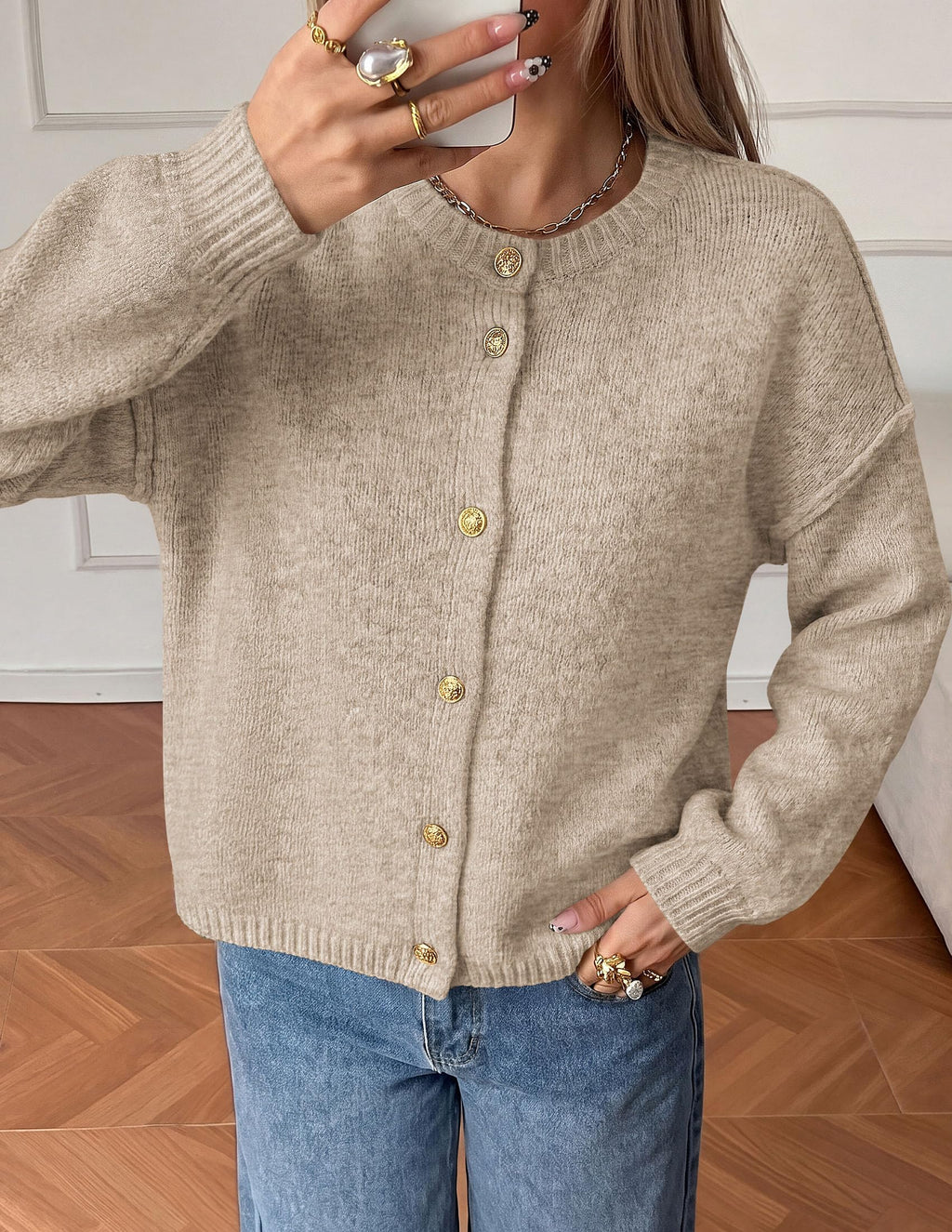 PRETTYGARDEN Women's Button up Chunky Knit Cardigan Sweaters Crew Neck, Long Sleeve, Oversized Sweaters, Relaxed Fit, Soft Cozy Casual Outerwear, Fall Outfits, Winter Fashion Clothing