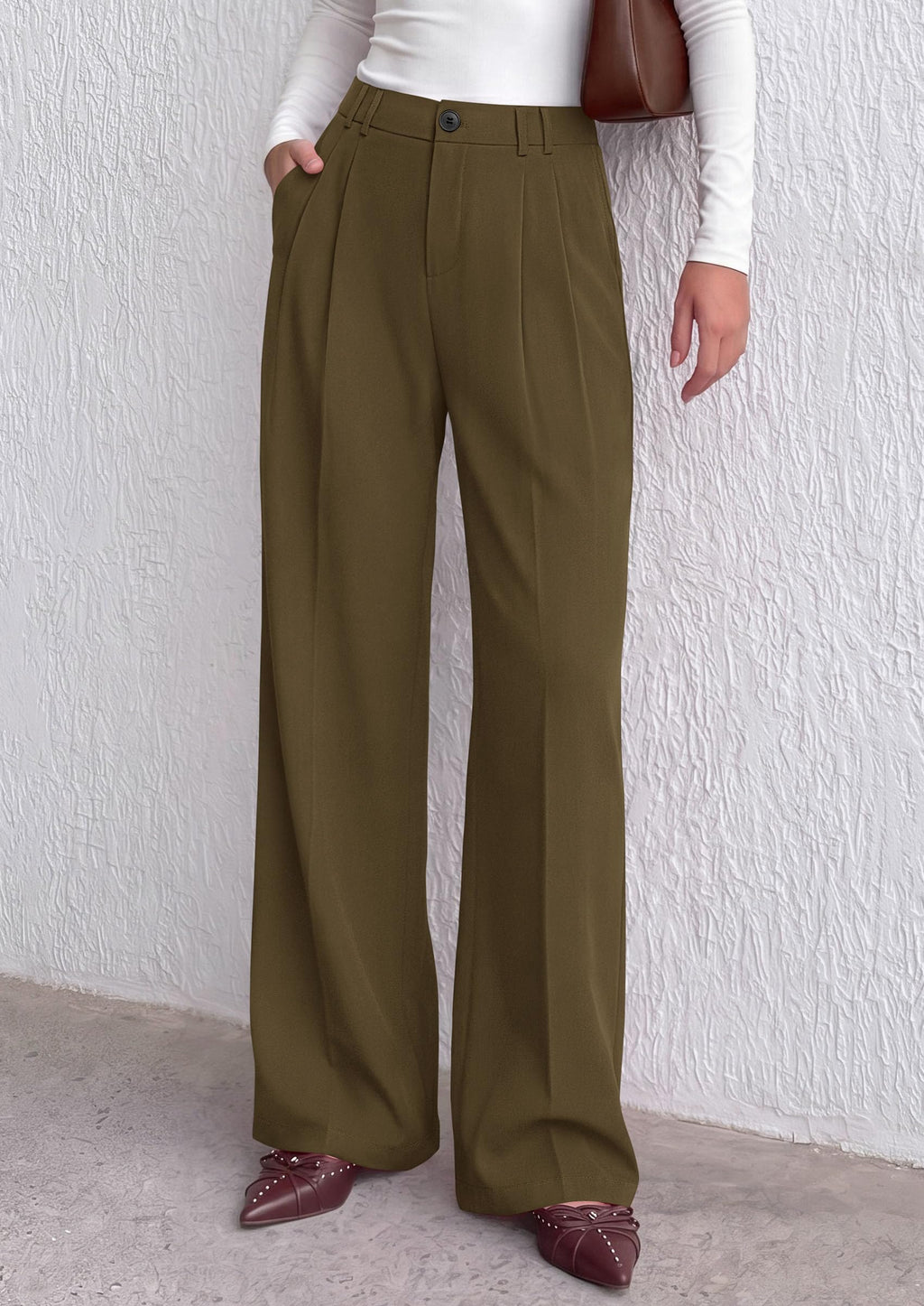 PRETTYGARDEN Women's Dress Pants Wide Leg Flowy Trousers High Waisted Palazzo Pants, Pleated Front, Side Pockets, Work Office Wear, Business Casual Outfits, Fall Fashion Clothing