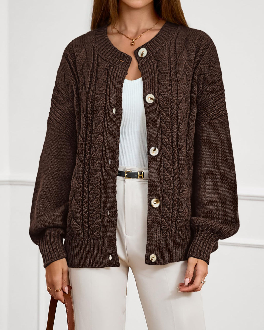 FreshPretty Chunky Cardigan Sweaters for Women Fall Fashion Button Long Sleeve Loose Cable Knit Winter Coats Outerwear