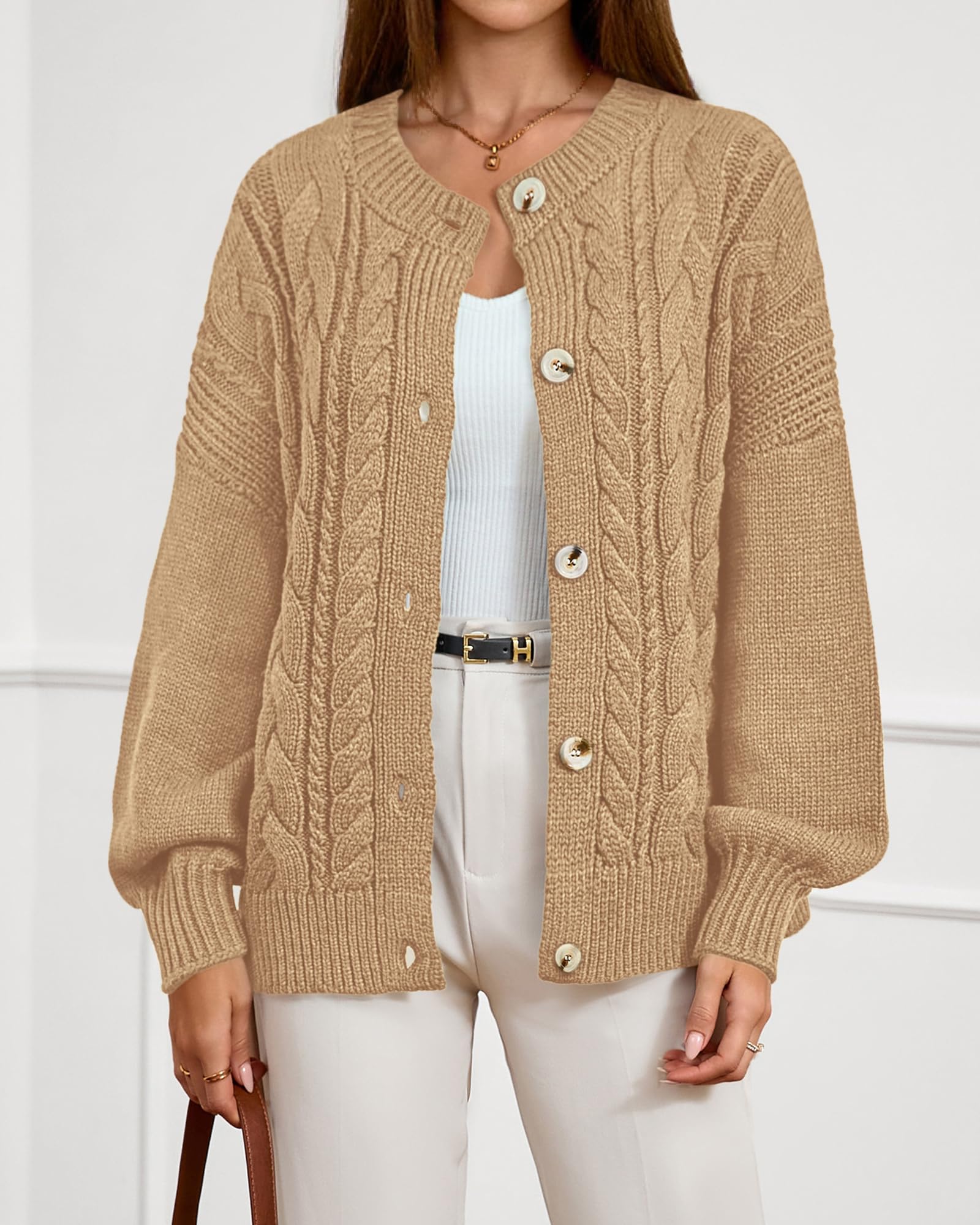 FreshPretty Chunky Cardigan Sweaters for Women Fall Fashion Button Long Sleeve Loose Cable Knit Winter Coats Outerwear