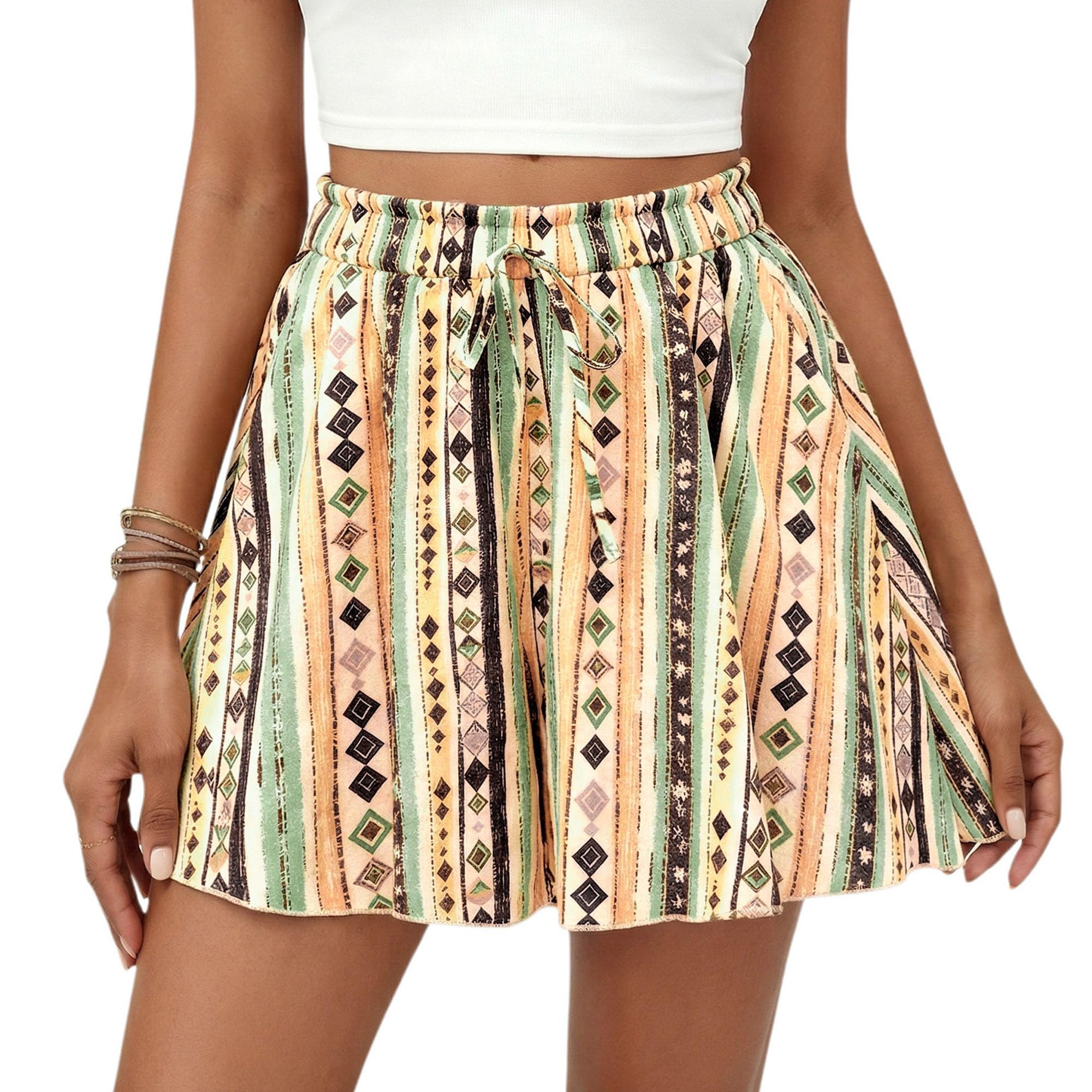 PRETTYGARDEN Women's Flowy Shorts Summer Fashion Beach Vacation Clothes Casual High Waist Wide Leg Ruffle Shorts